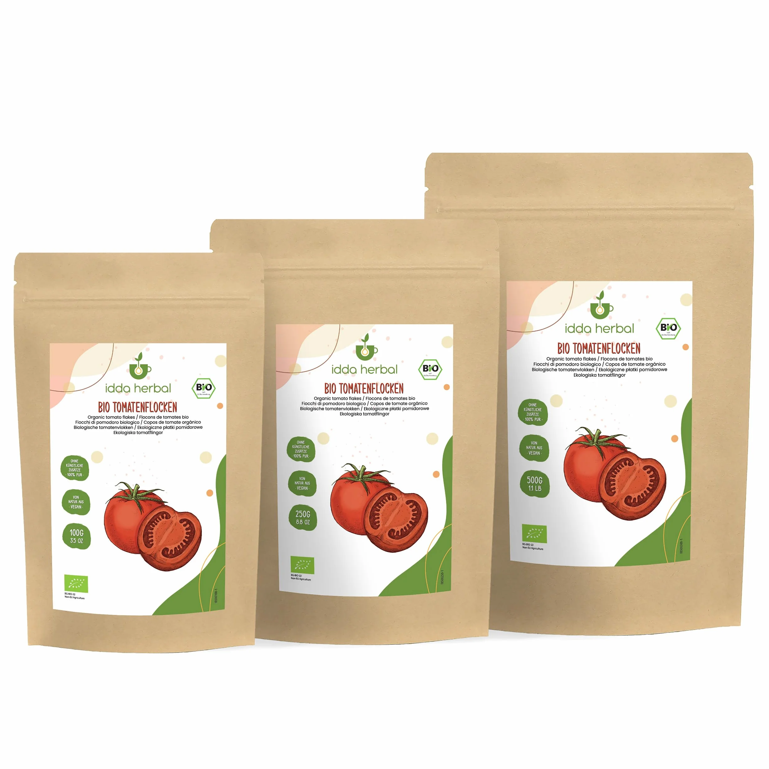 IDDA Copos de Tomate Orgánicos 100g Trozos de Tomate Secos Triturados para Cocinar