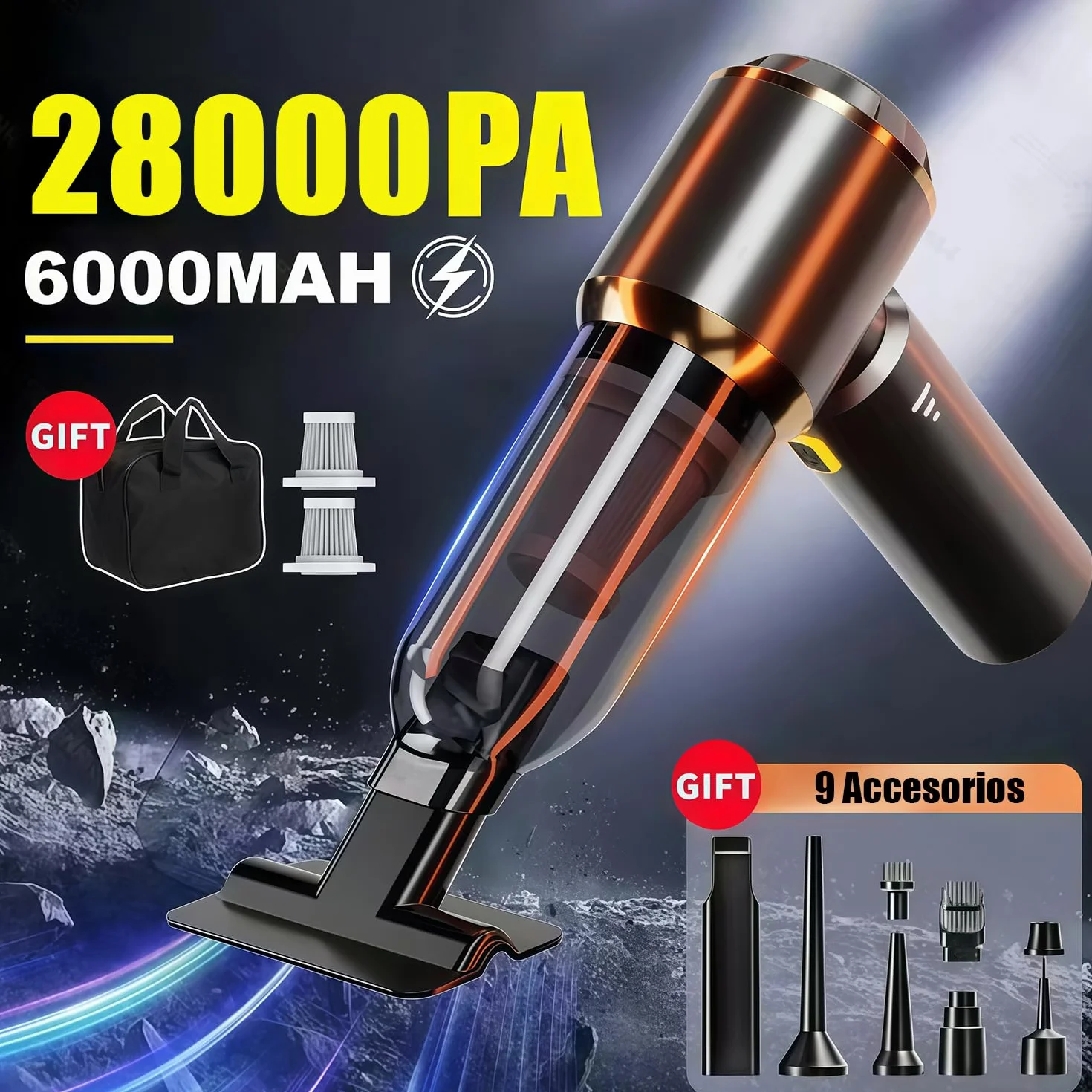 Aspirador de Mano 28000PA 4 en 1 Sin Escobillas Sin Cable para Coche Hogar