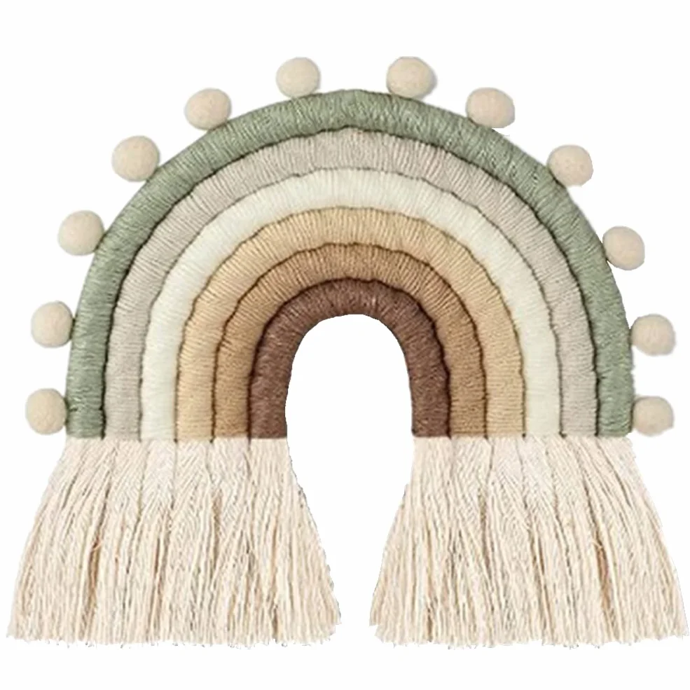 Tapiz Macramé Arcoíris Decoración Pared Infantil Tejido a Mano Algodón Borlas Boho para Habitación Bebé