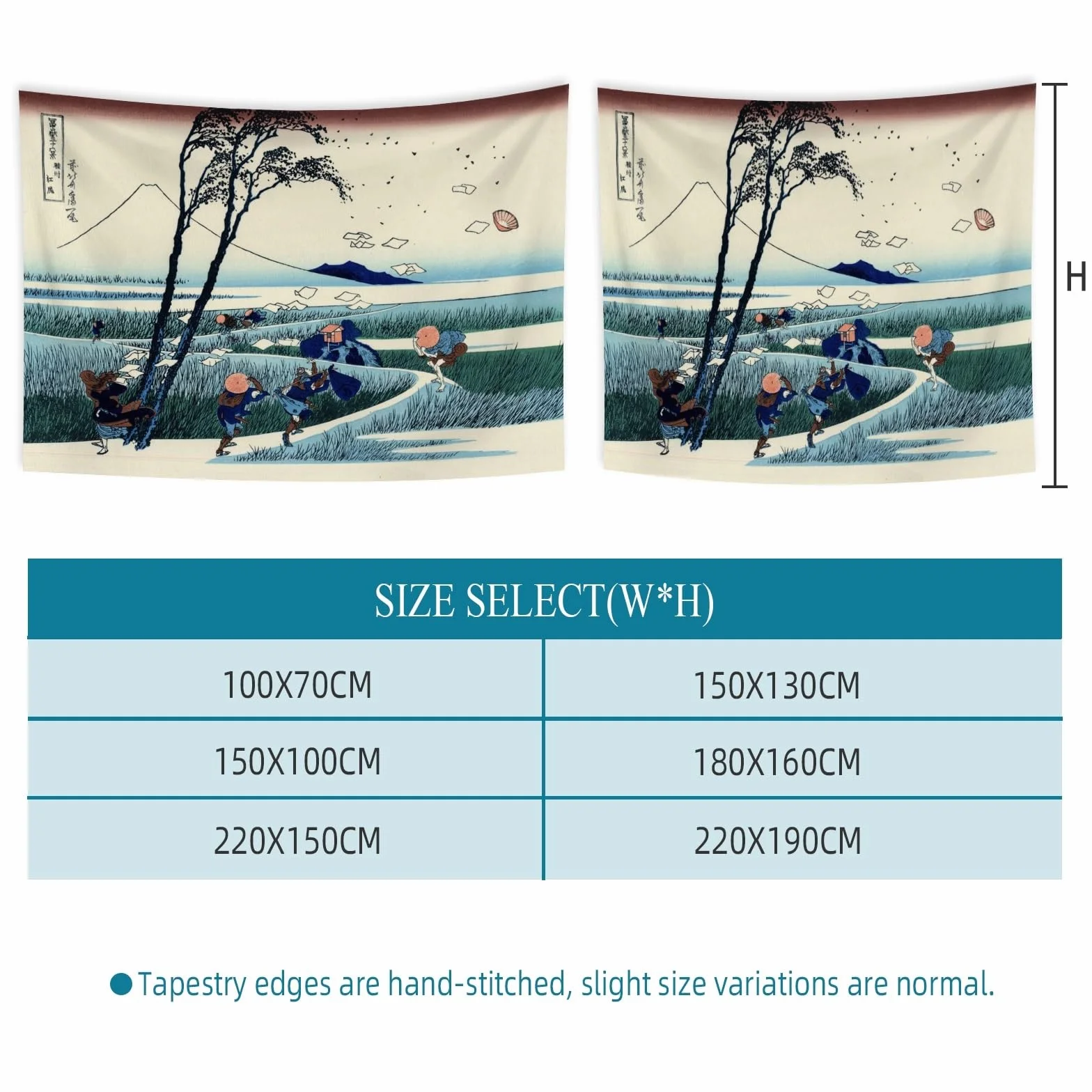 YONGFOTO Tapiz Japones Ukiyo-e Monte Fuji 36 Vistas Habitación Colgar de la Pared Ejiri en la provincia de Suruga Mural Japonesa Pintura Hokusai Cuadro 100x70cm