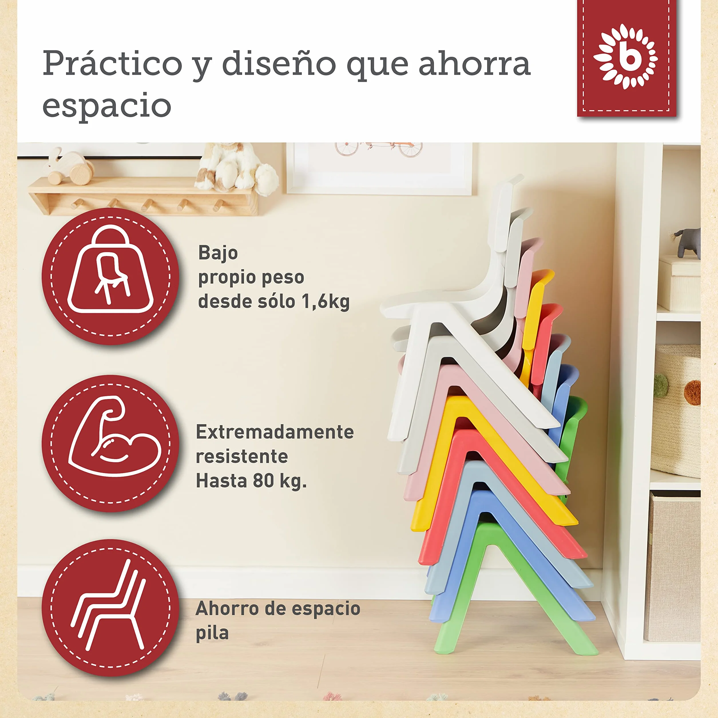 Bieco Silla para niños hasta 80 kg cargable | apilable y antivuelco | para Interior y Exterior | Silla niños Infantil Silla Escritorio Juvenil sillas de plastico Silla niño Silla plastico Infantil