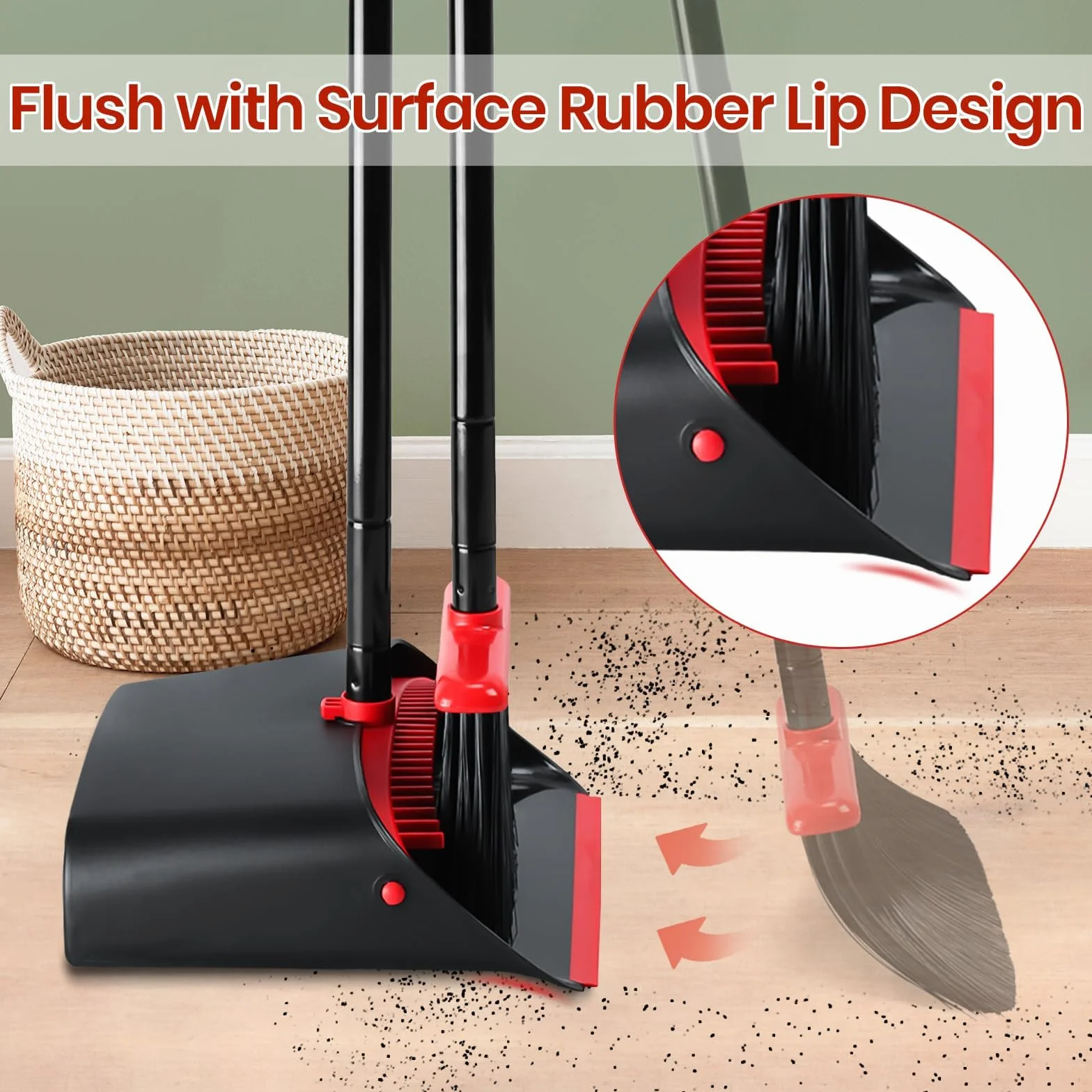 TreeLen Broom and Dustpan Set for Home, Upright Sweep Combo
