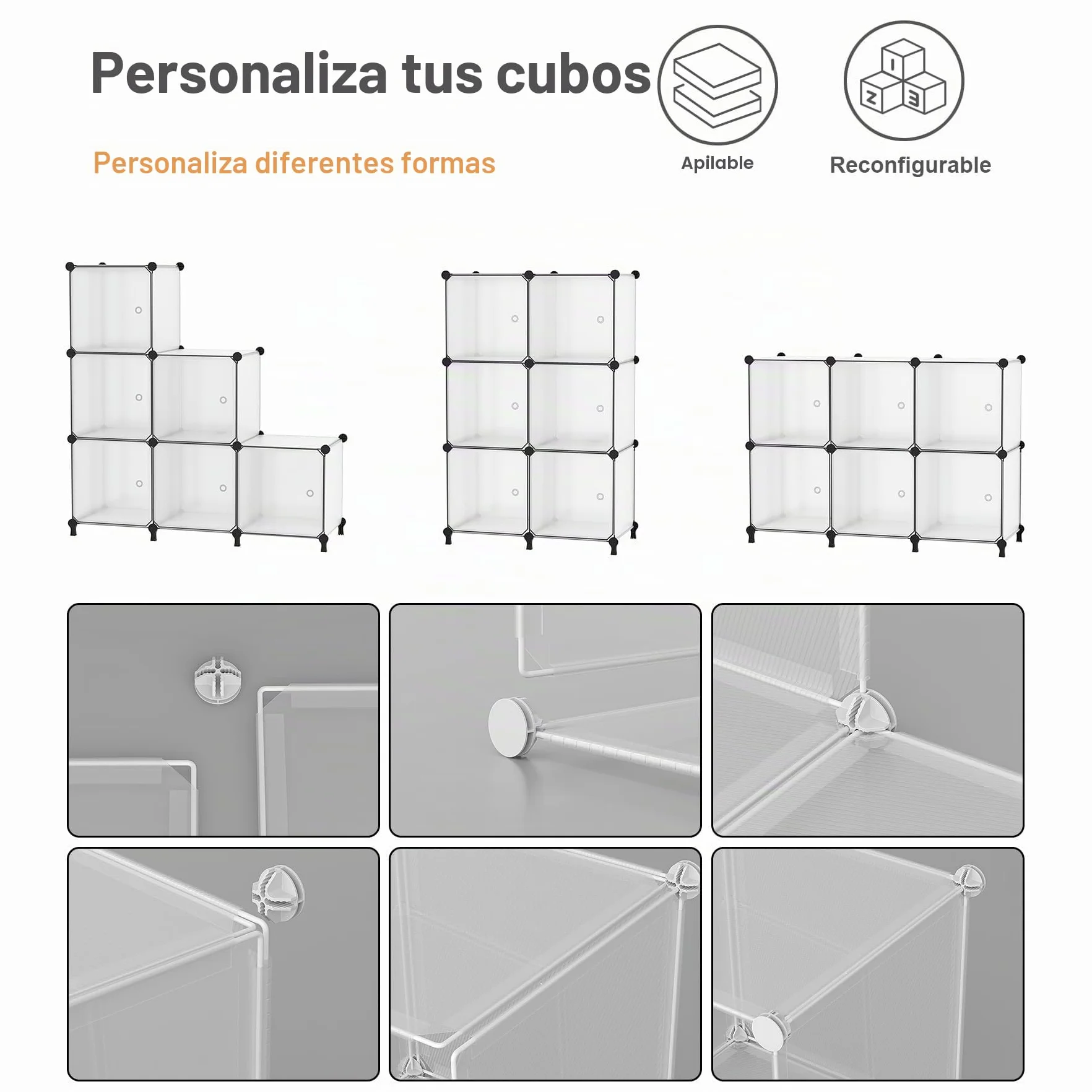 Organizador 6 Cubos con Puertas Estante Modular Apilable Blanco