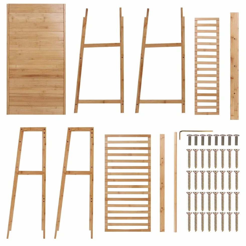 unho Perchero Burro de Bambú Armario Abierto Madera 80x44x165cm 3 Estantes 10 Ganchos