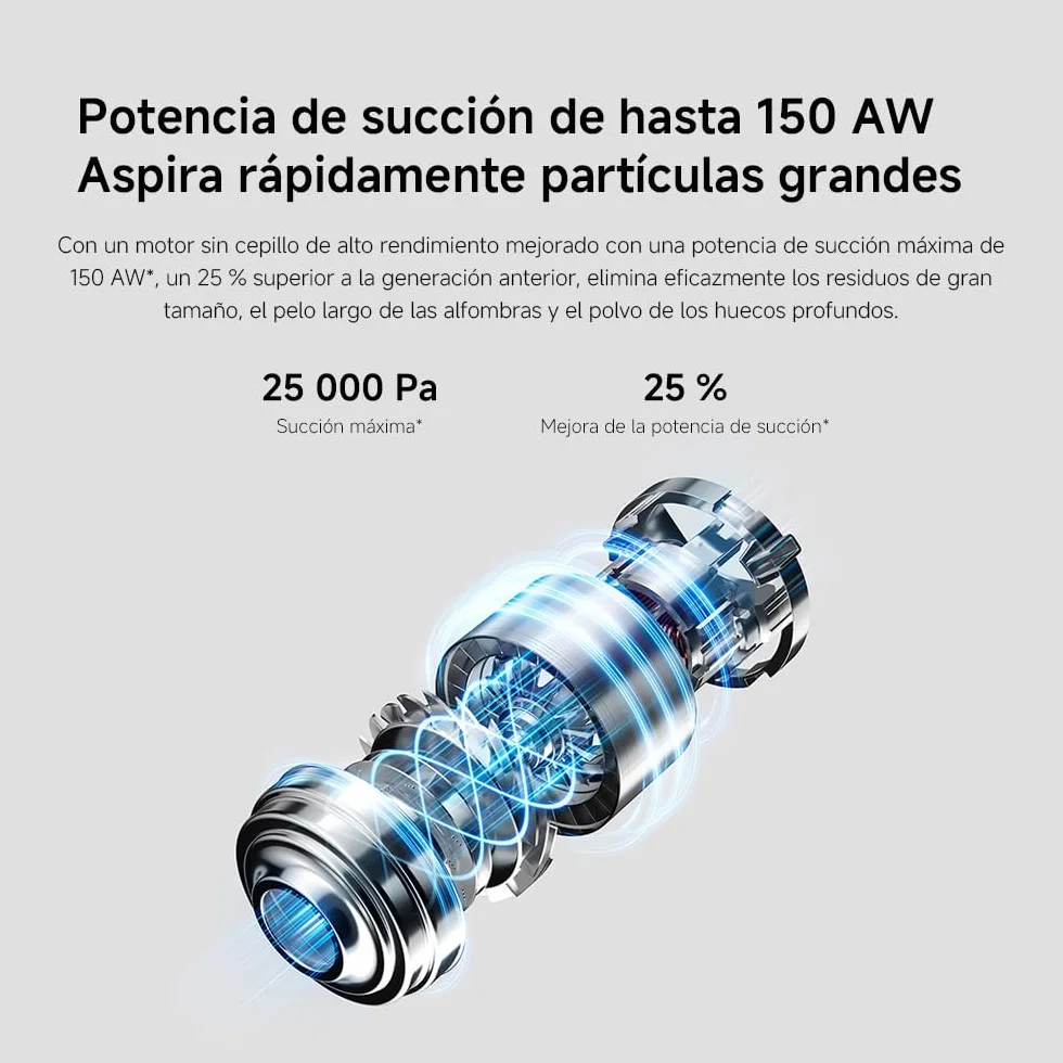 XIAOMI Aspiradora inalámbrica G20, 25 kPa, 150 AW, 60 min autonomía, filtración 99.9%, luz frontal para polvo