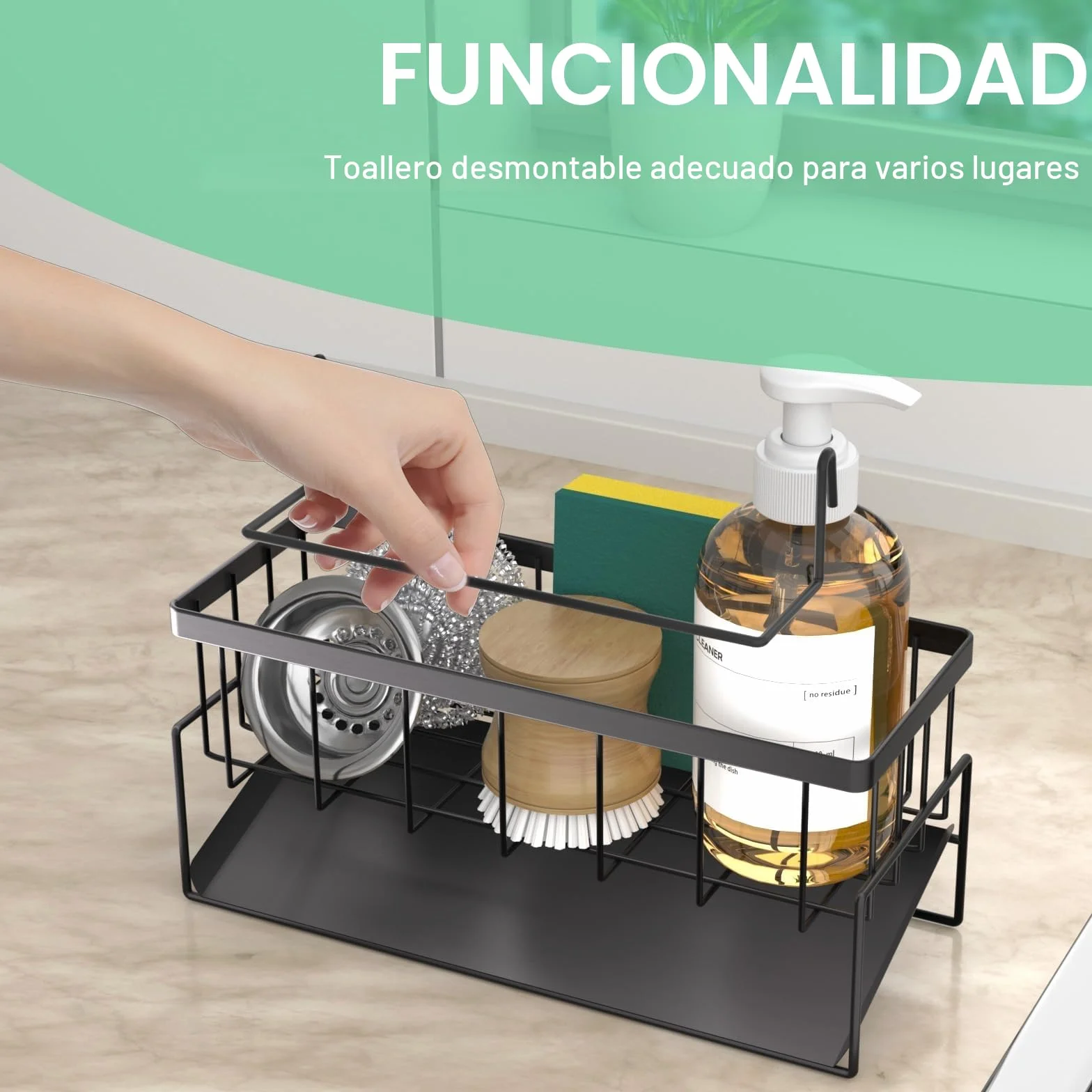 Wenrescry Organizador para Fregadero de Cocina con Bandeja de Drenaje autodrenante y Soporte para Trapos, Ideal para Cocina y baño, Organizador para cepillos, esponjas, jabón y más