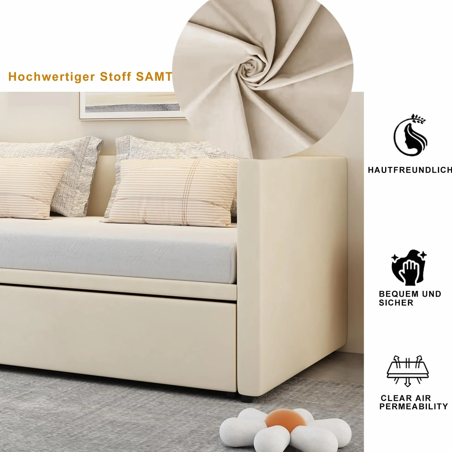 Sofá Cama de Matrimonio,Sofá Cama Extensible 90/180x200cm Sofa Cama Nido Doble Sofa Cama de 2 Plazas Camas de Día Extensible Sofas Camas Multifuncional,Sin Colchón (Beige, 90/180x200cm)