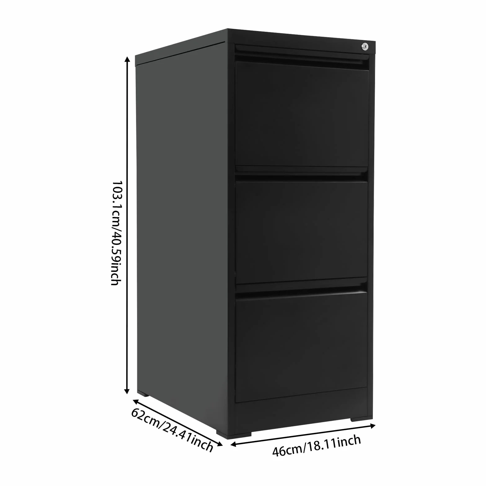 WooDerson Archivador vertical, archivador de metal con 3 cajones, armario con cerradura, almacenamiento seguro de documentos para oficina en casa y muebles de espacio de trabajo (negro, asa de cuello