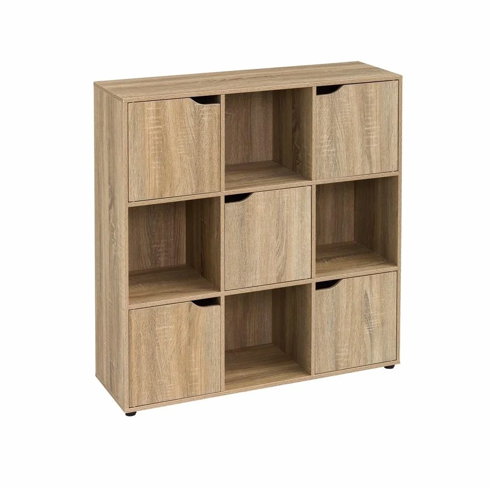 Estantería Cubo Madera Marrón 90x90x29 cm 5 Puertas 4 Huecos Abiertos Almacenaje Compacto