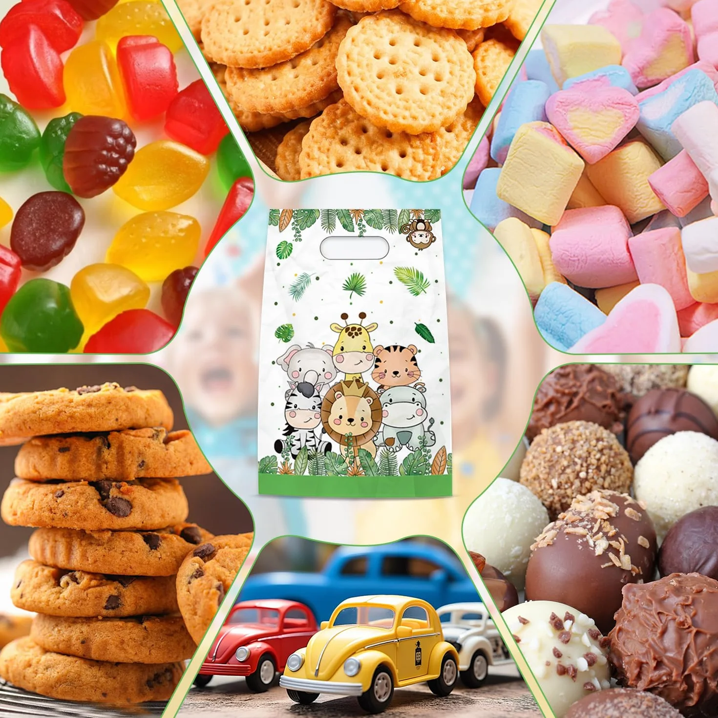 50pcs Bolsas Regalo de Plástico Animales, Bolsas Cumpleaños Infantil Chuches Regalo Bolsas de Regalo para Fiestas para Niños para Regalos fiestas de cumpleaños, Navidad, bodas, Bolsas galletas