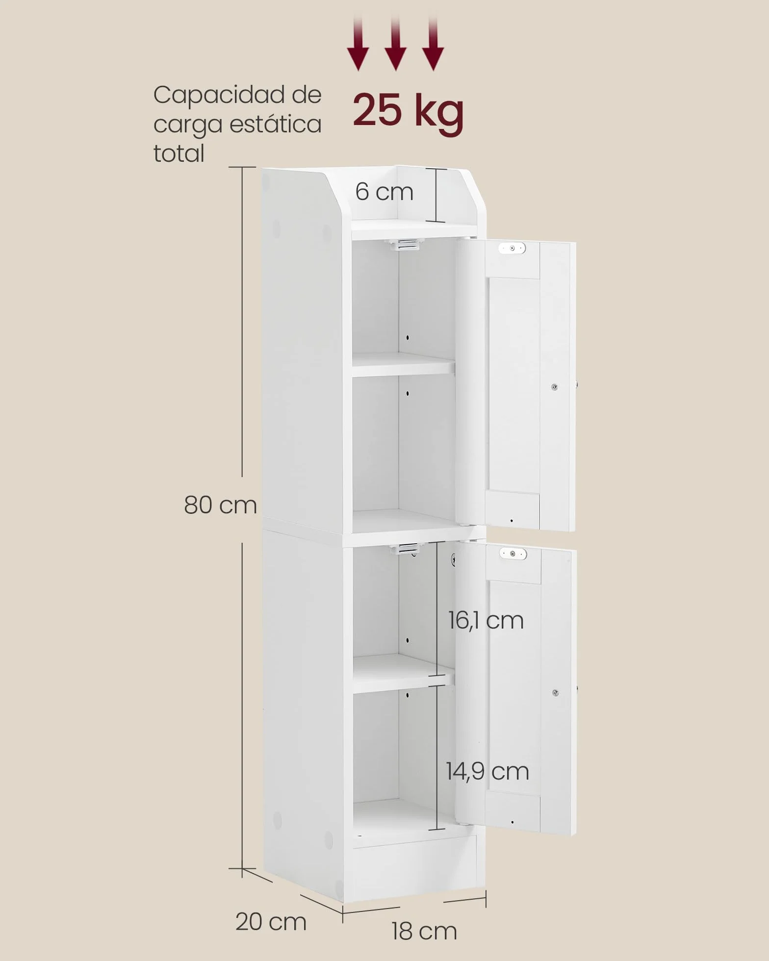 VASAGLE Siren Mueble de Baño Estrecho Esquinero con Estantes Ajustables, Puertas Reversibles, Blanco Nube BBK312WB02