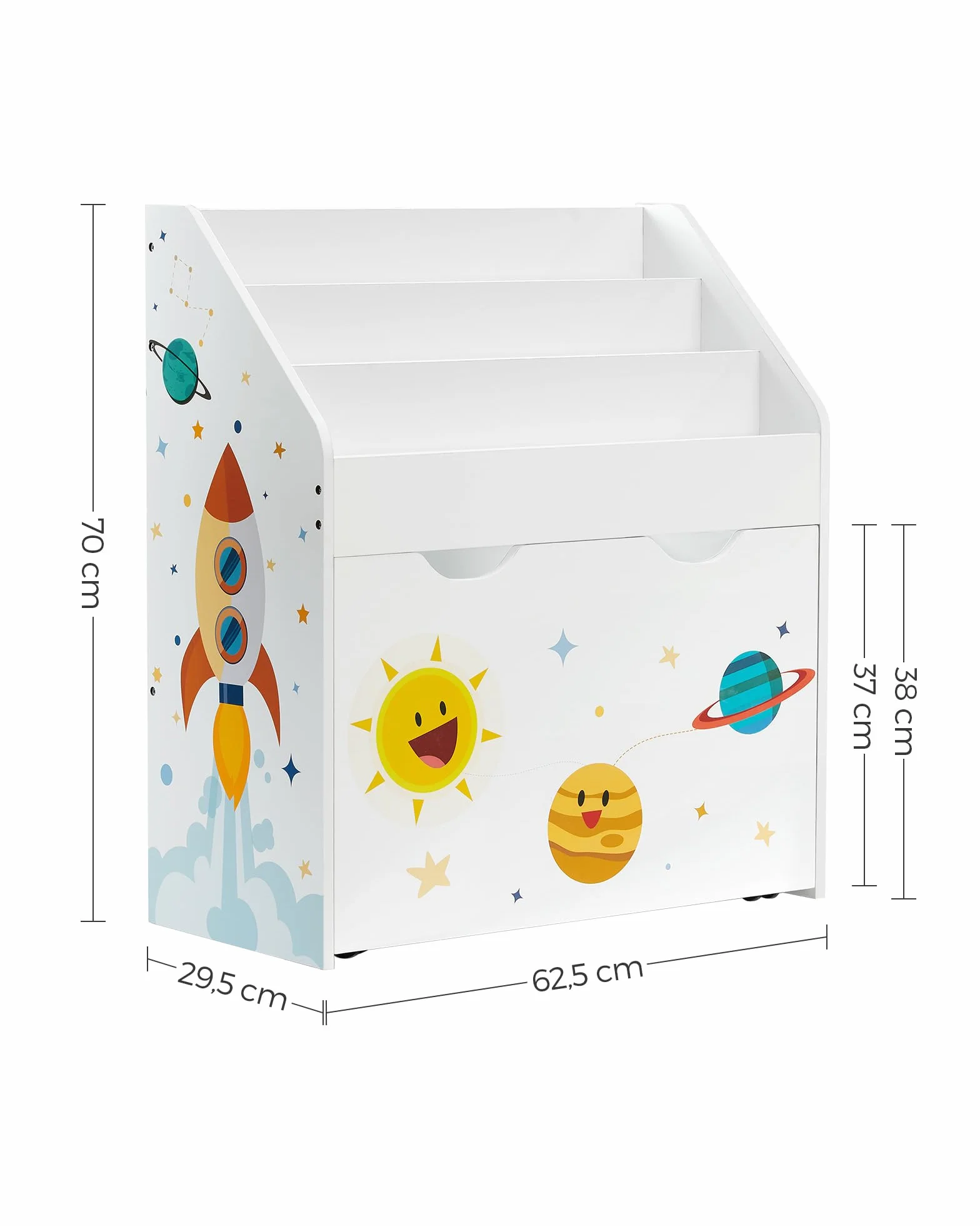 SONGMICS Estantería de Juguetes con 3 Compartimentos, Librería Infantil, Caja Móvil con Ruedas, Blanco GKR41WT