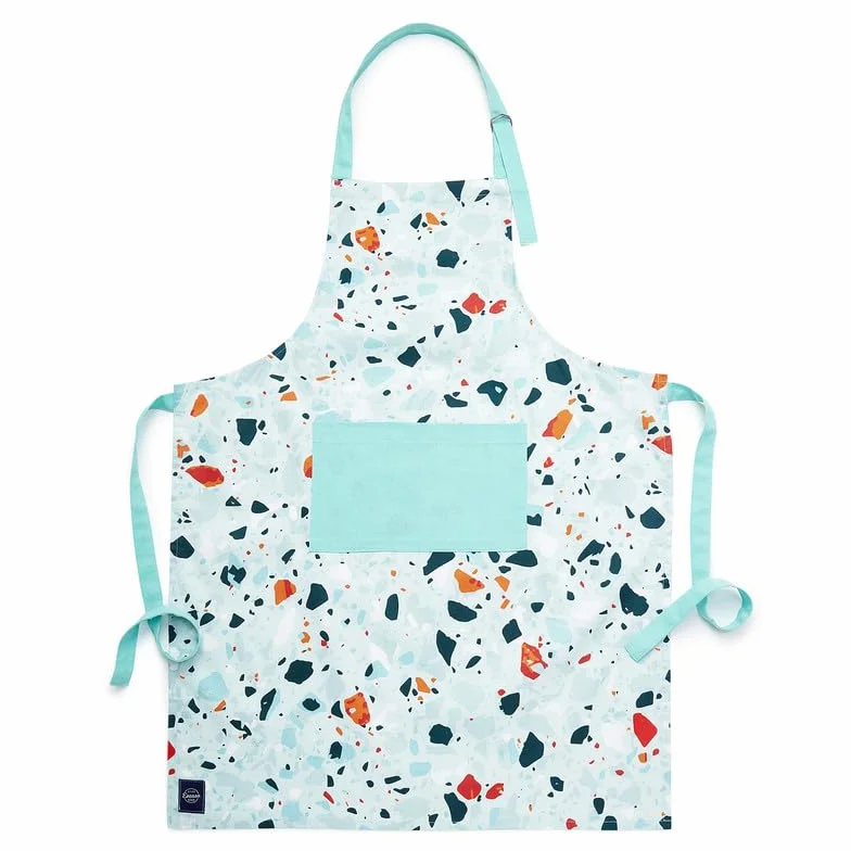 Encasa Delantal de cocina de algodón, correas ajustables y bolsillo frontal grande, resistente a las manchas, color menta terrazo, 86 x 64 cm, para cocinar en casa y al aire libre, hombres y mujeres