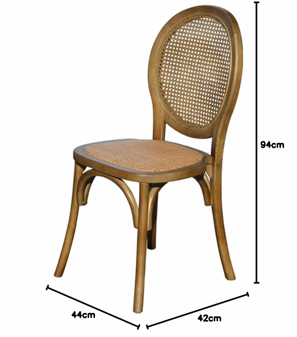 EME Silla Medallón Madera Oscura de Olmo con Asiento de ratán Natural y Respaldo de Rejilla. Incluye 1 Unidad. Silla apilable, con Acabado rústico.