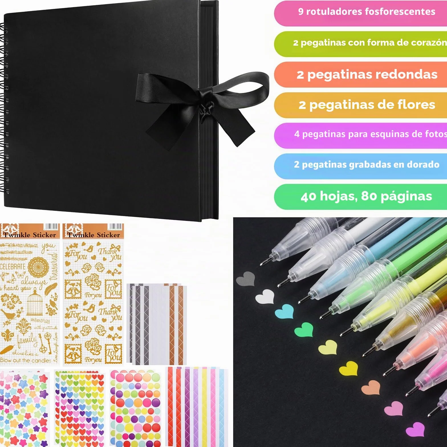 Álbum de Fotos Scrapbook para Pegar y Escribir 80 Negra páginas Álbum de Recortes o Registro para Libro Firmas Boda Viaje Álbum Boda Álbum Fotos Bebe Infantil 29,2x21,6 cm