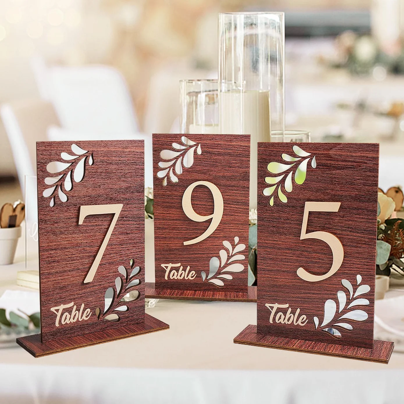 Números de mesa de boda del 1 al 20 números de mesa de madera para recepción de boda, centro de mesa con base de soporte para decoración de boda, despedida de soltera, banquete, restaurante,