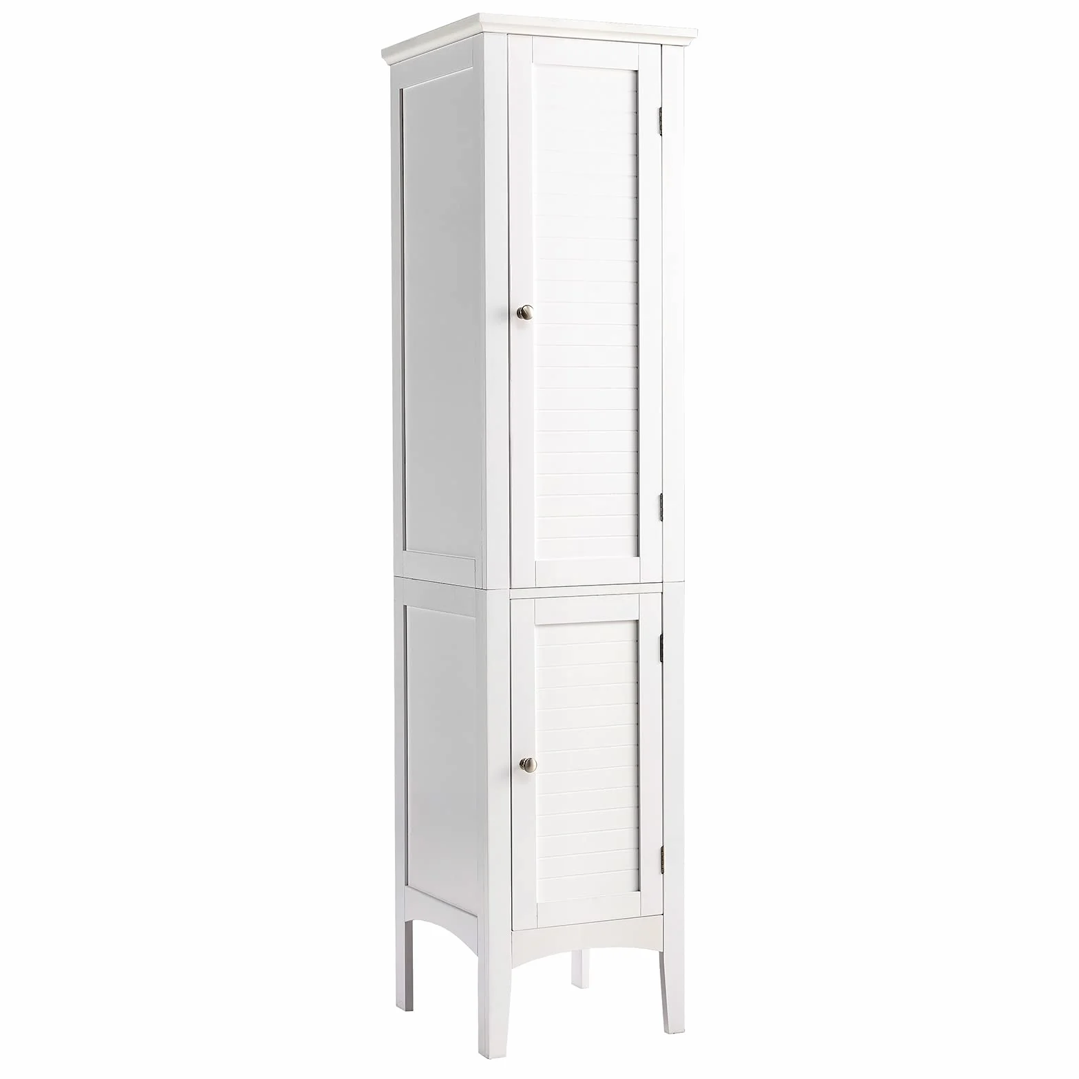 LIFEZEAL Armario Alto de baño con 2 Puertas, 37x37x160 CM Mueble Alto de Aseo, Mueble de Madera de 5 Niveles, Capacidad de Carga 10 KG por Estante (Blanco)