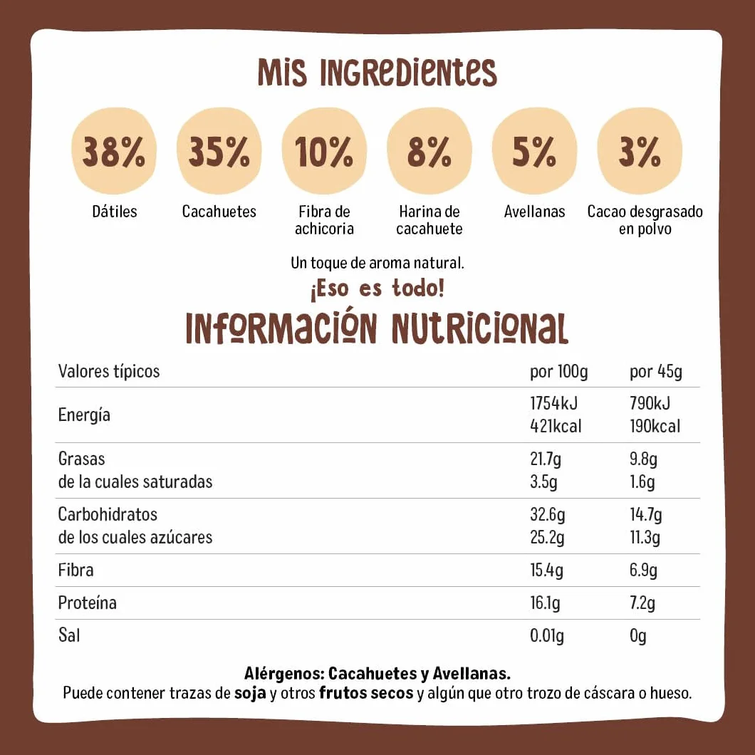 Nākd. Protein Cacao Avellana Barritas Proteícas 7g Proteína Vegetal 100% Natural Sin Azúcar Vegano 16 x 45g 720g