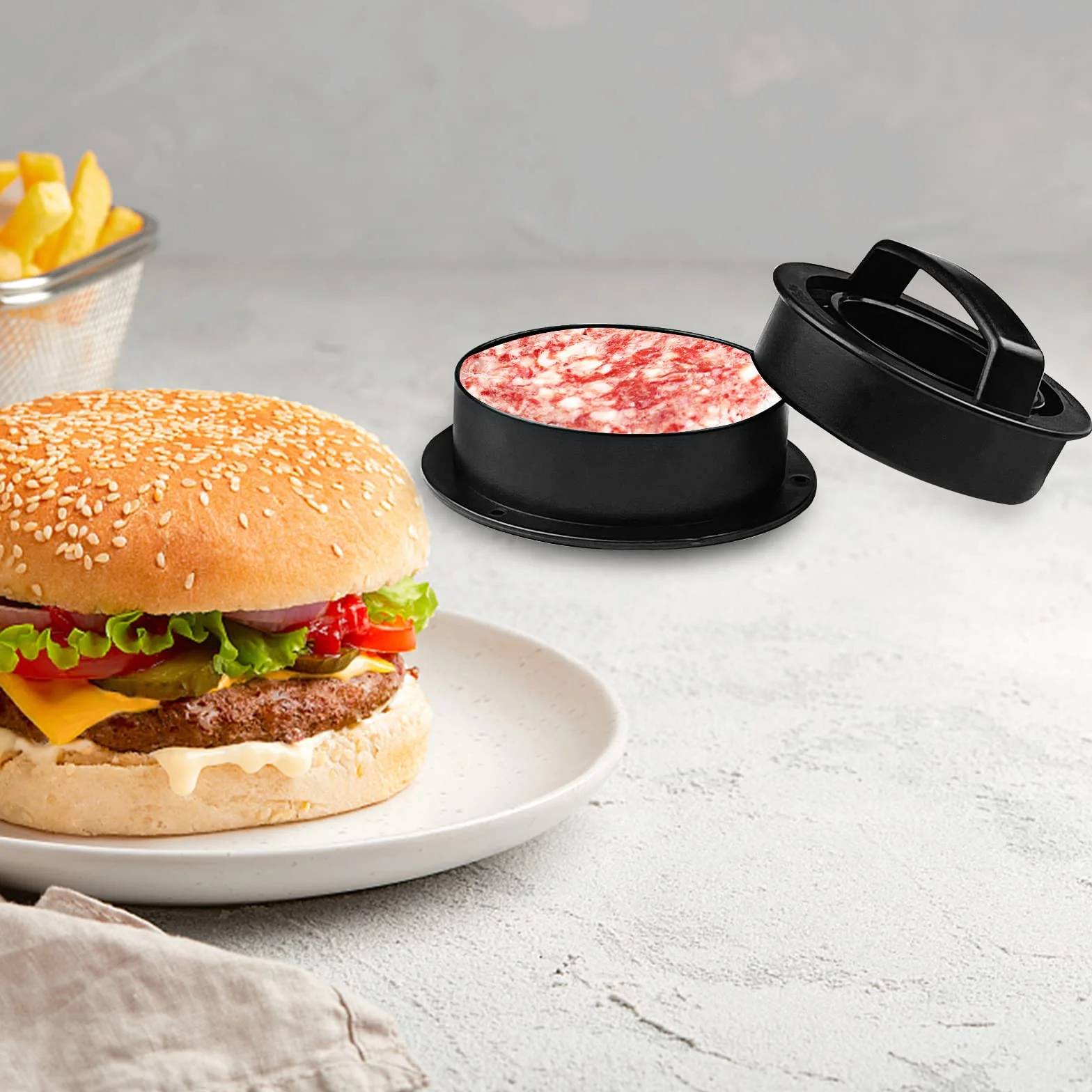 Newpop Prensa de Hamburguesa 3 en 1 Antiadherente, Molde con Mango ABS para Prensar Carne, Empanadas, Barbacoa