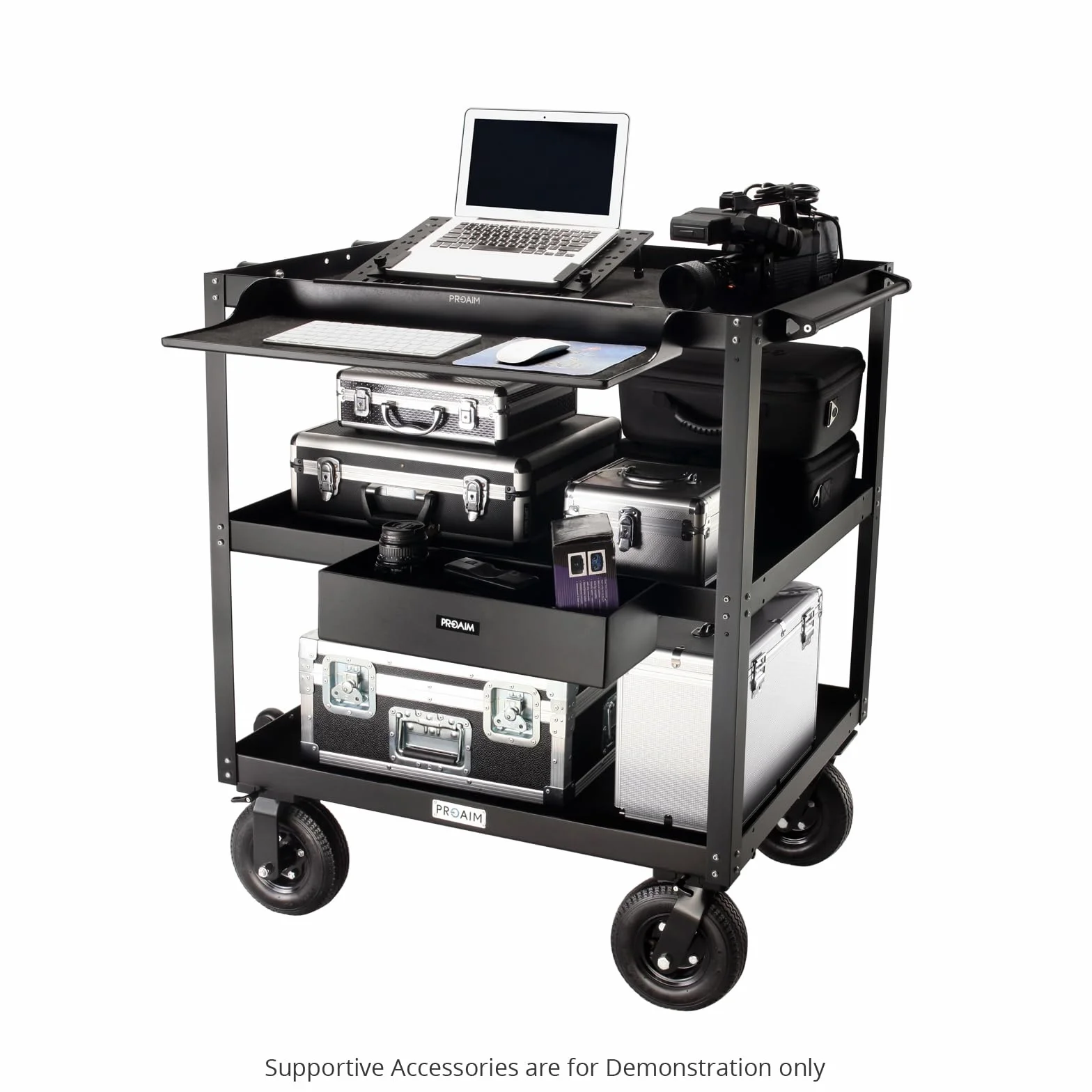 PROAIM Bowado Carro de producción de Video de 36 Pulgadas, Carga útil 200 kg| Carro de Almacenamiento de Aluminio Resistente para dit, Sonido e iluminación| Carro de Equipo de 3 estantes(CT-BWDO-36)