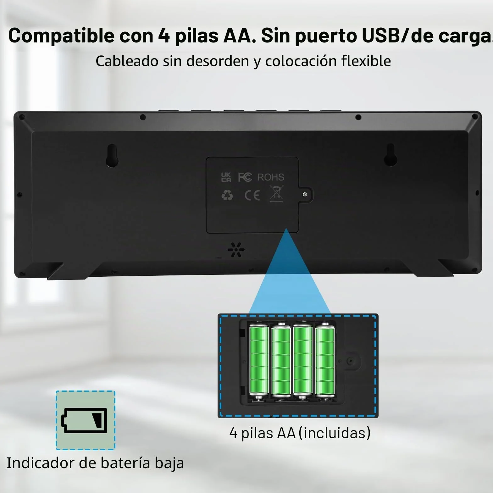 XREXS Reloj de Pared Digital de 14,5 Pulgadas, Hora, Calendario, Temperatura, Función DST, Funciona con Pilas, para Dormitorio, Salón, Aula, Oficina (Negro)