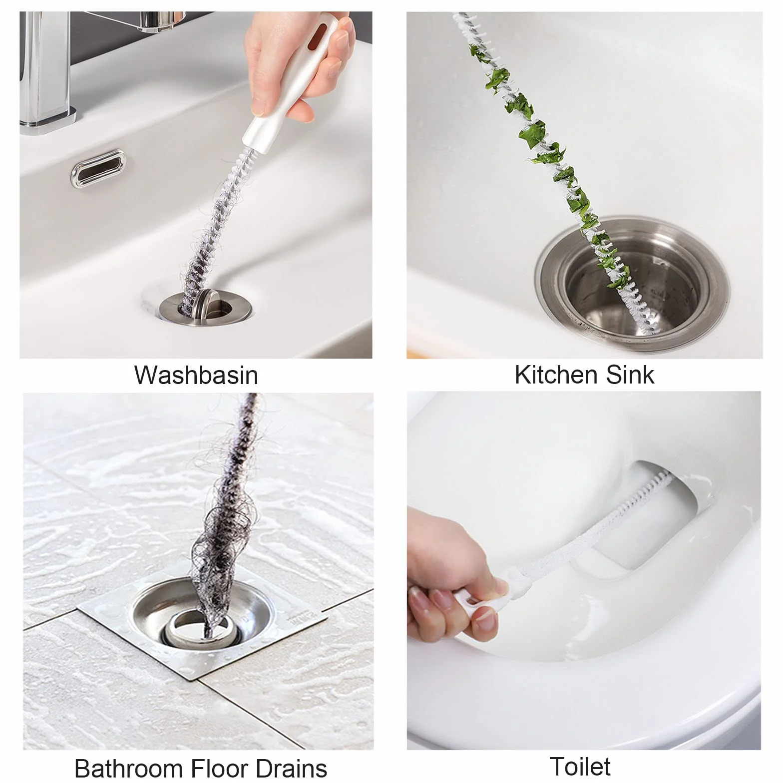 KEYRI 3 Piezas Cepillo de Limpieza para Desagüe, Flexible 45cm Cepillo de Limpieza de Tuberías, Herramienta de Drenaje para Eliminar Pelos y Desatascar, para la Limpieza de Baño Cocina (3 Piezas)