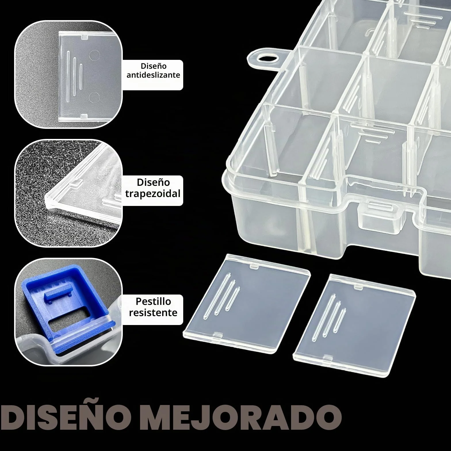 Qualsen Ajustable Caja de Almacenamiento de plástico Joyería Organizador Contenedor de Herramientas (34 Compartimientos, Transparente)