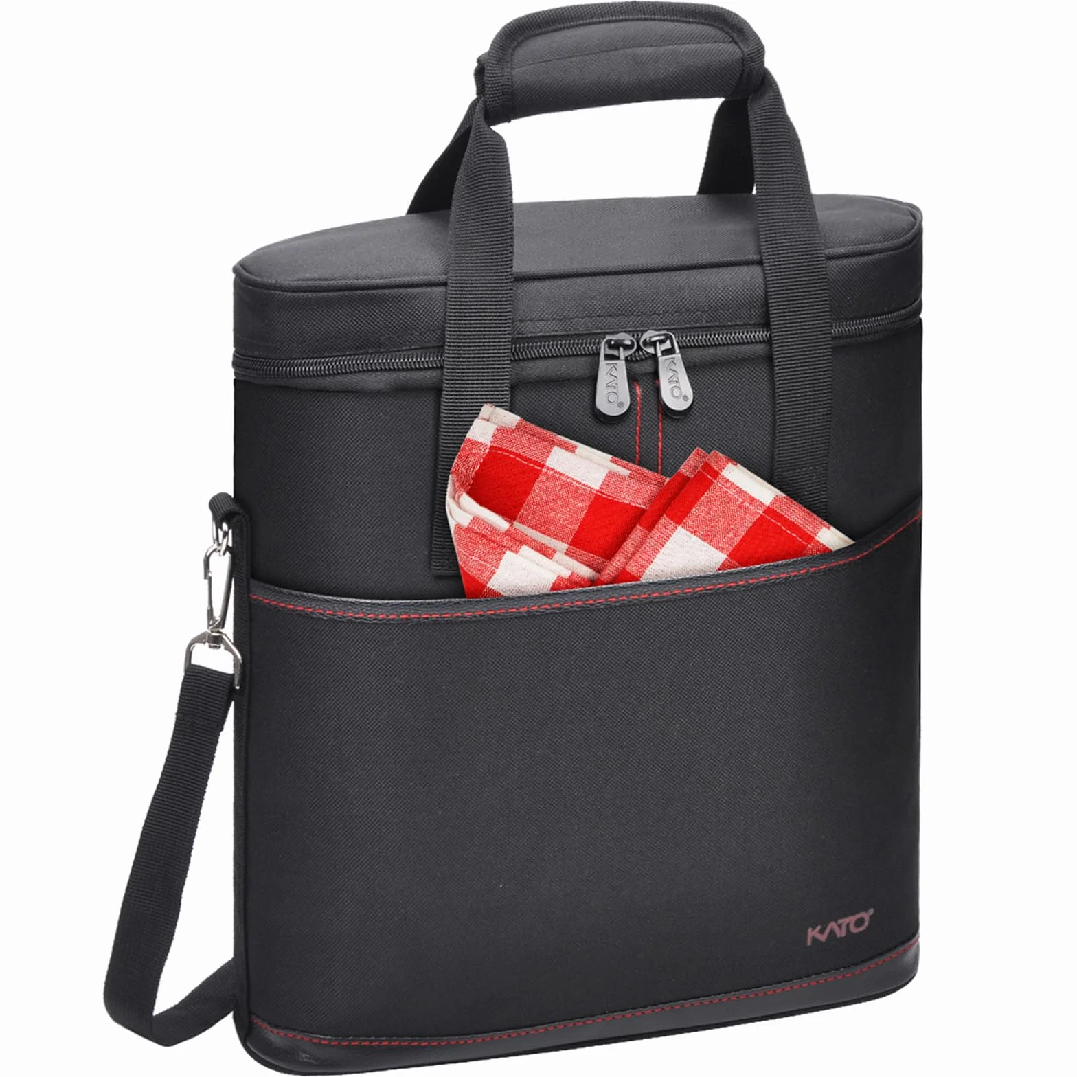 Bolsa de vino aislada Kato Tirrinia 3 botellas negro 29x10x33 cm asa correa hombro ajustable