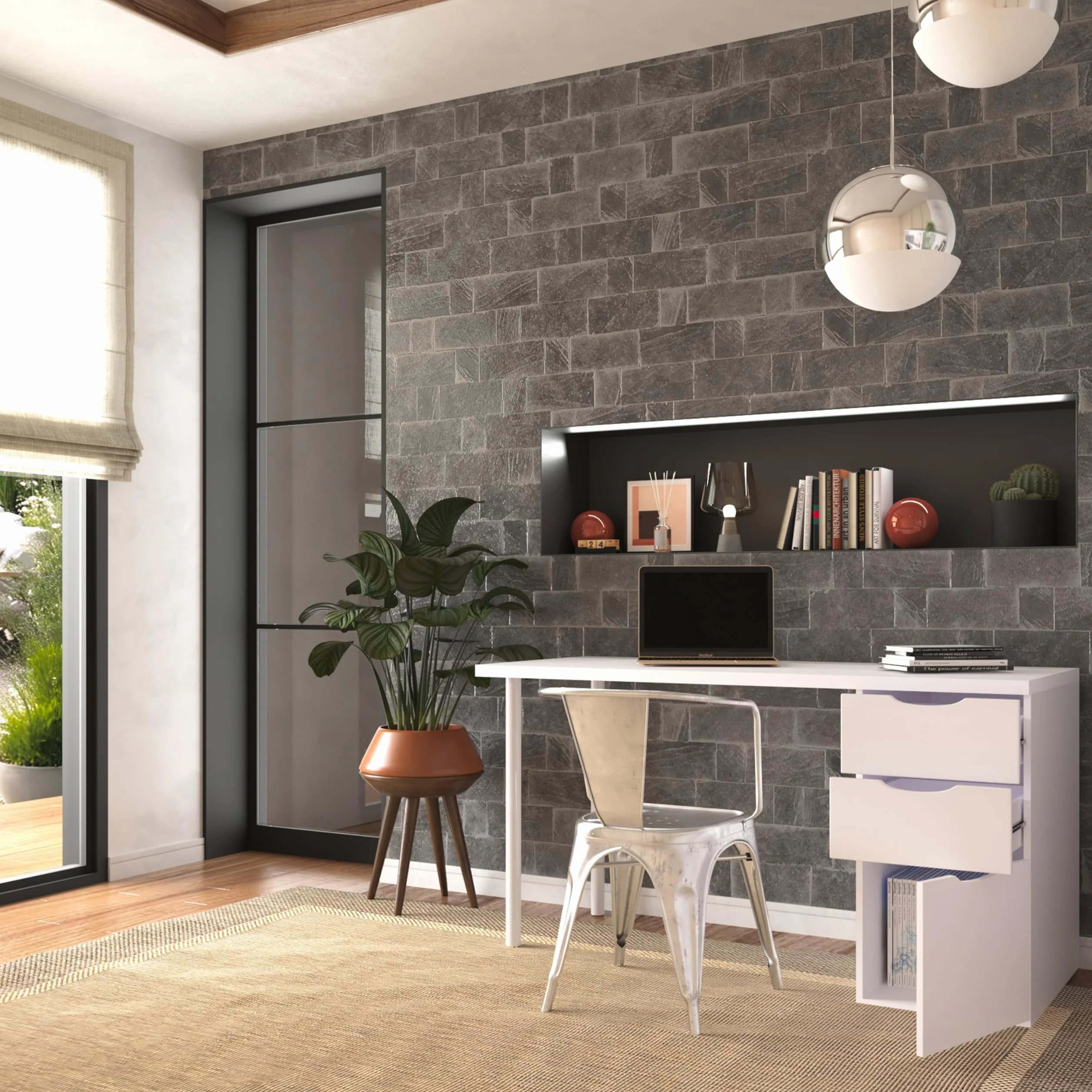 duehome | Mesa Ordenador Reversible con 2 Cajones y 1 Puerta, Mesa Despacho, Escritorio, Modelo Luma, Acabado en Color Blanco Artik, Medidas: 138 cm (Ancho) x 60 cm (Fondo) x 74 cm (Alto)