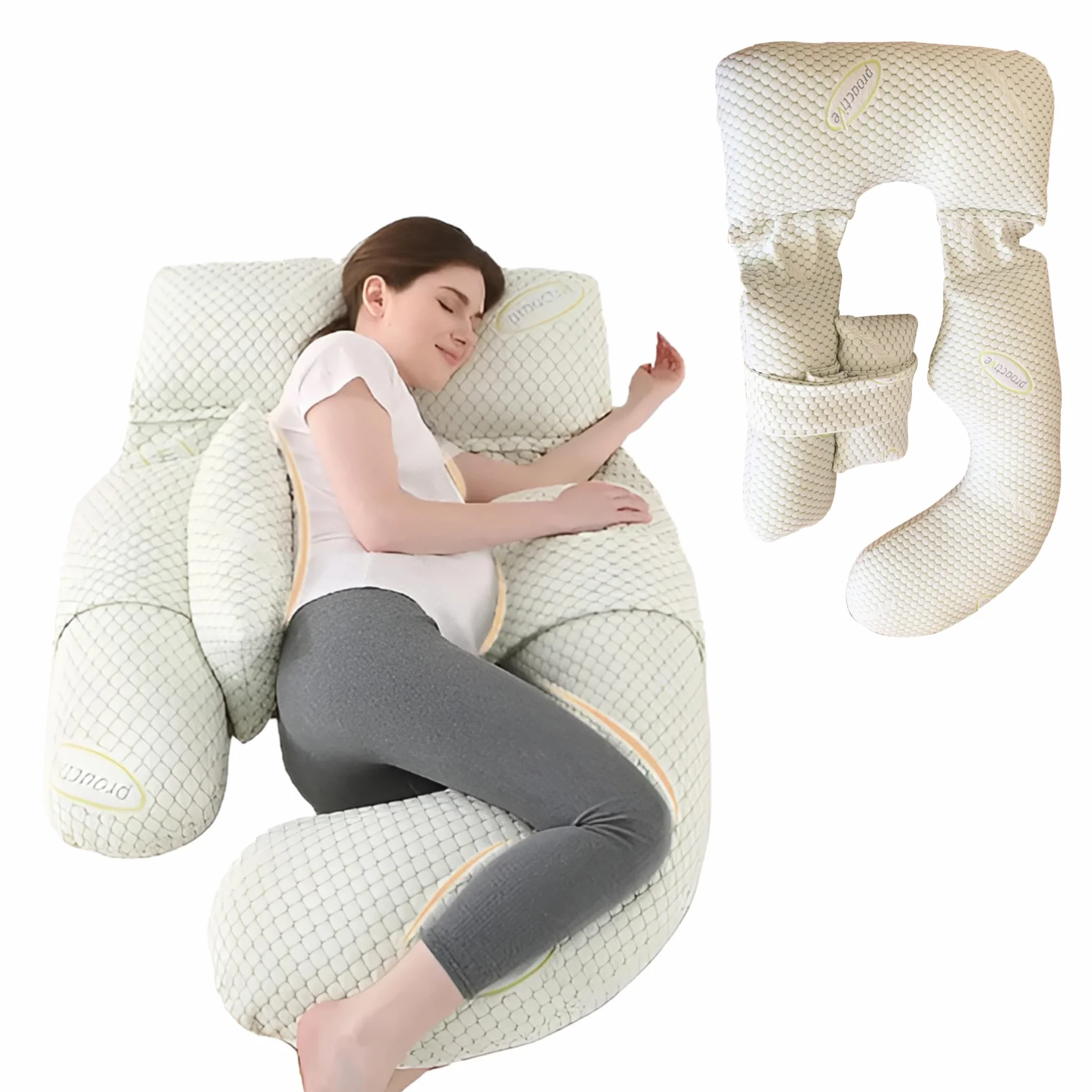 Cojín de Embarazo Grande en Forma de U – Almohada de Maternidad Ergonómica para Dormir de Lado – Cojín para Embarazadas y Lactancia – Soporte Espalda, Vientre y Piernas