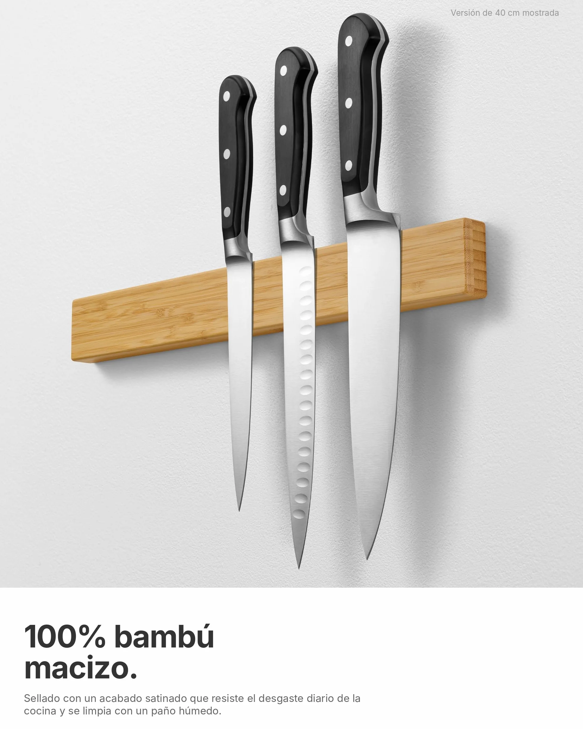 Soporte Magnético para Cuchillos de Pared, Barra Imán de Cocina en Bambú 30 cm