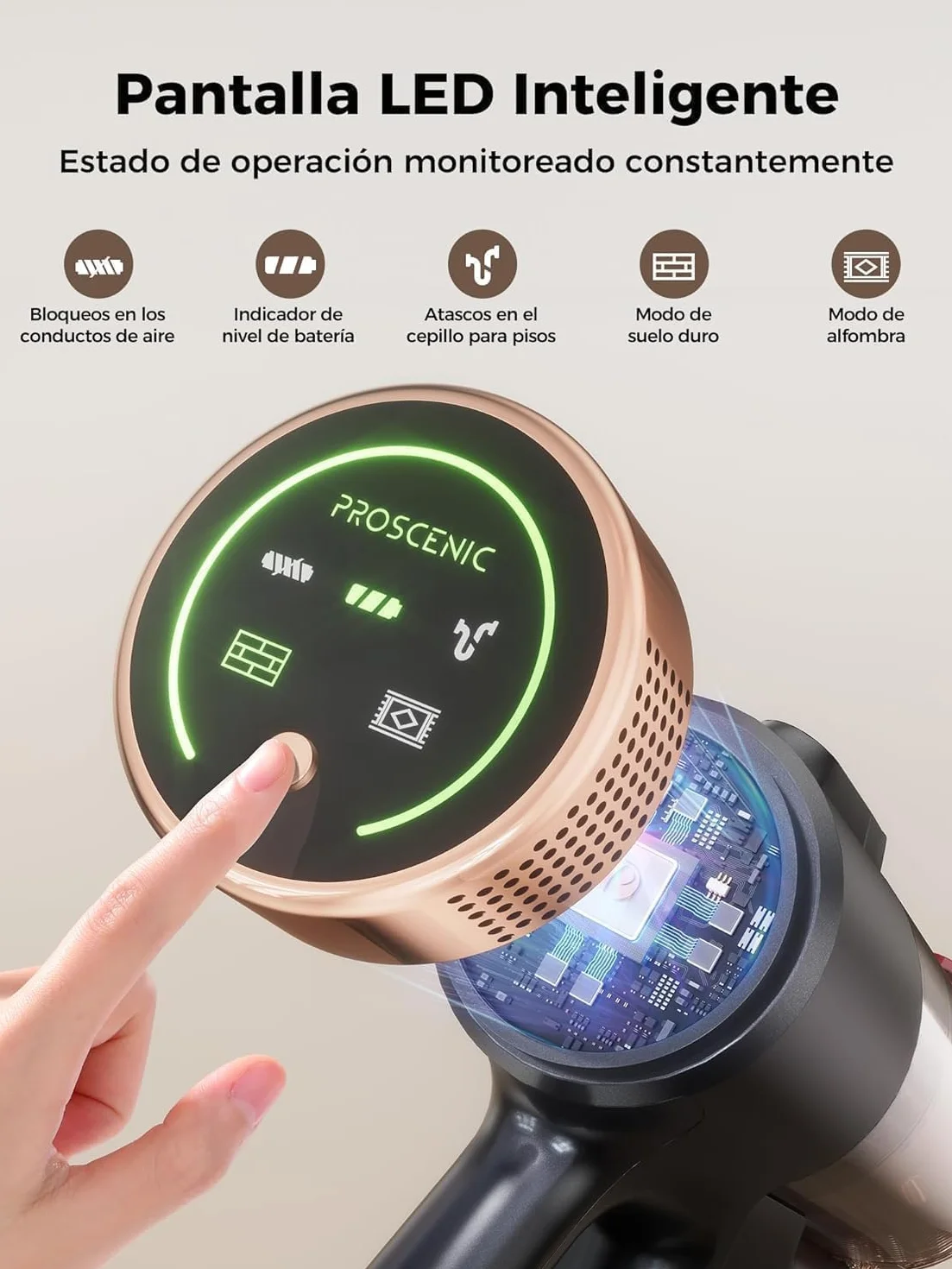 Proscenic P11 Ultra+ Aspiradora sin Cable 50KPa 500W 50Min Cepillo Antienredos Pantalla LED