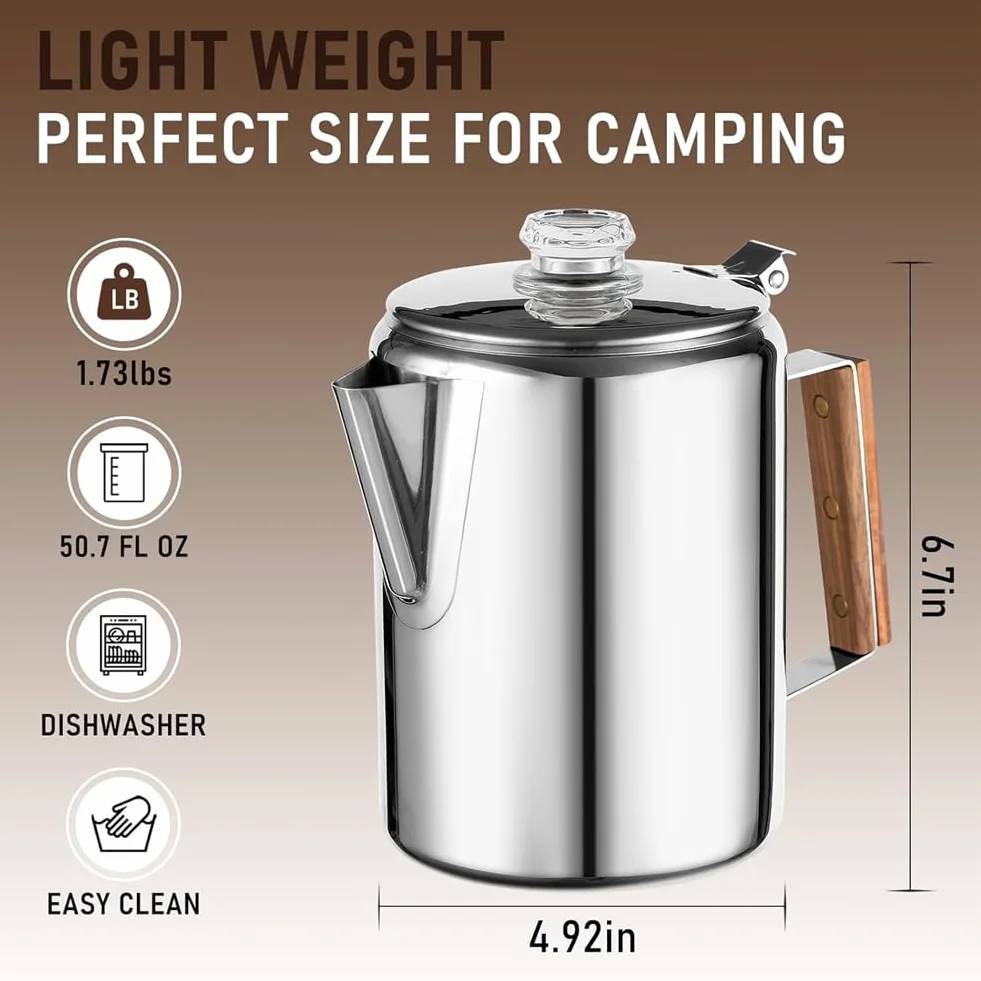 Cafetera Percoladora de Café Acero Inoxidable 9 Tazas para Exteriores Hogar