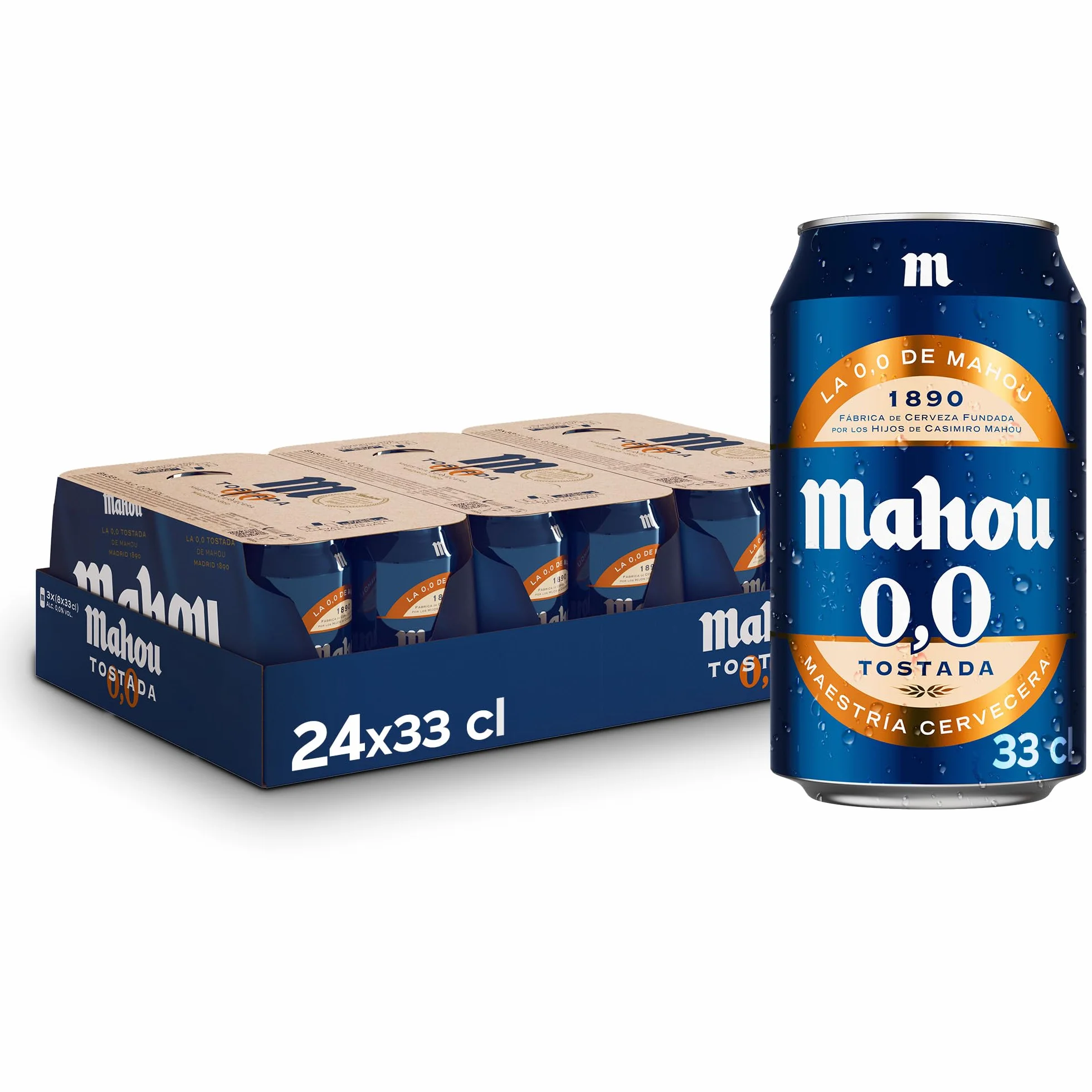 Mahou 0,0 Tostada Cerveza Lager 24 Latas x 33 cl Sin Alcohol