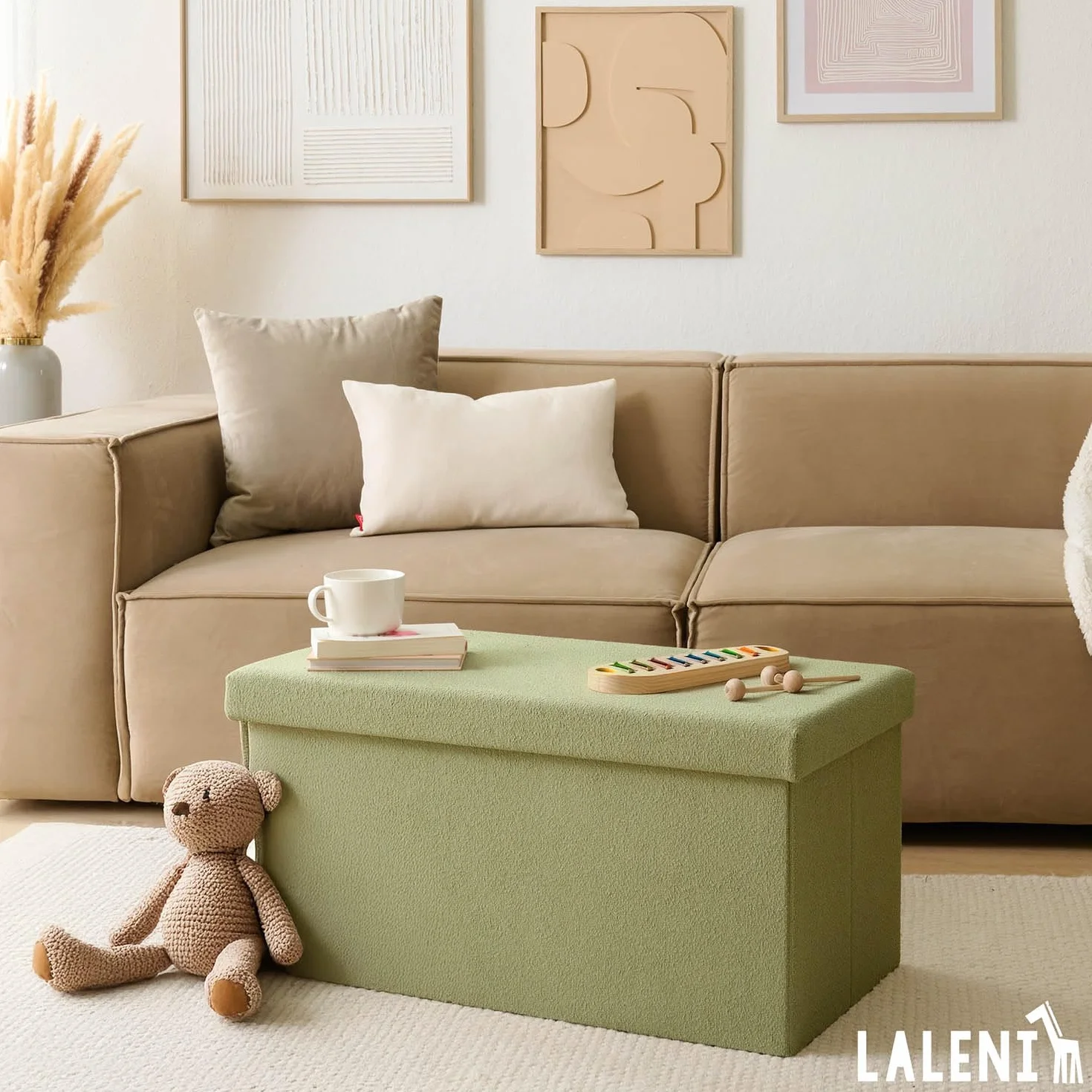 Banco con almacenaje y caja extra, baúl con asiento para dormitorio, organizador para juguetes 76x38 cm Verde