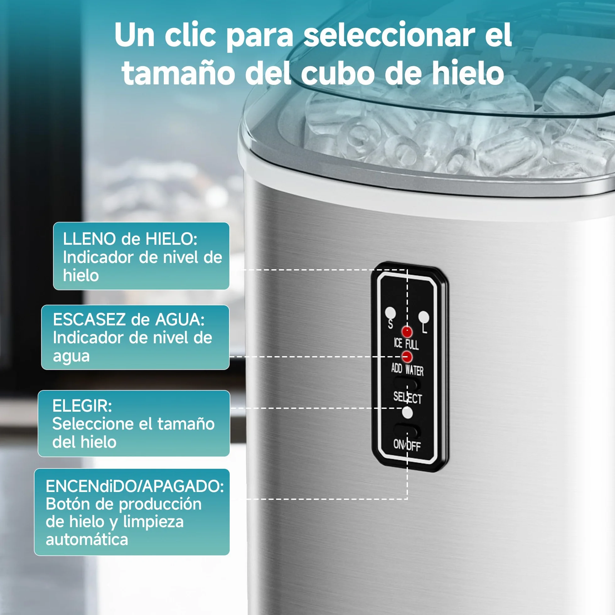 EUHOMY Máquina de Hielo 12Kg/24H Autolimpiable, 9 Cubos en 6 Minutos, Plateado
