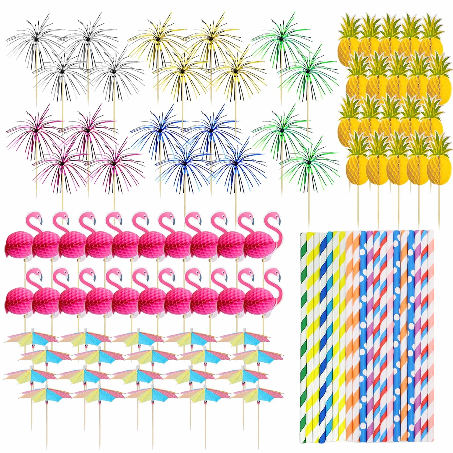 100 Uds Decoraciones De Cóctel Insertos Para Decoración De Pasteles Pajitas De Fiesta De Verano Agitadores De Cóctel Conjunto De Decoración