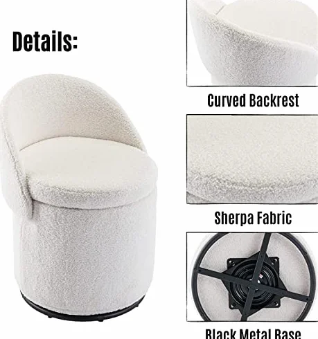 Silla giratoria otomana de tocador – Taburete tapizado 360° para maquillaje y dormitorio
