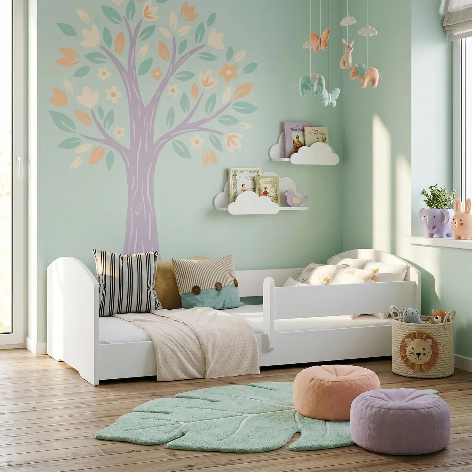 KOBI Cuna Montessori Leo 140x70 Blanca con colchón y barandilla: una Cuna Moderna, Segura y extraordinariamente cómoda para niños, con una Estructura sólida y un Elegante Estilo escandinavo