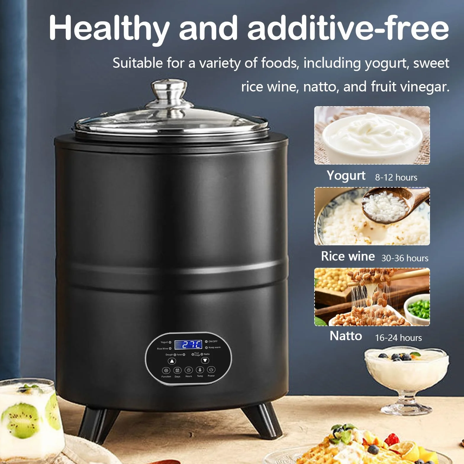 Aisny Yogurtera, Multifuncional Máquina de Yogur de 8 litros con Gran Capacidad y Pantalla de Tiempo Yogurt Maker para la Producción de Yogur en Grandes Cantidades