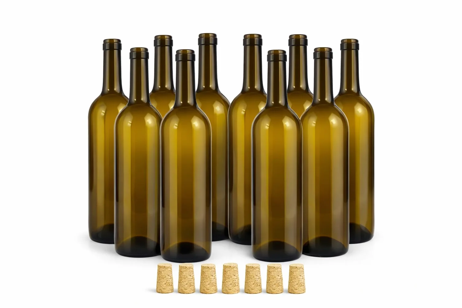 Botellas Vacías para Vino de Cristal Ámbar 750 ml con Corcho Cónico Natural – Pack 12 – Tipo Bordelesa – Reutilizables para Vino Casero, Licores, Aceites y Vinagres – También Pack 6 y 24