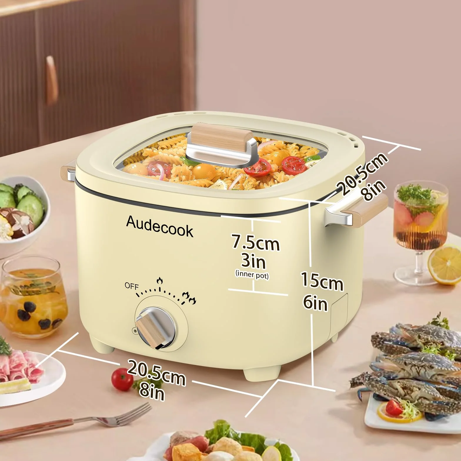 Audecook Olla Eléctrica 2.5L Portátil Mini Antiadherente Multicooker