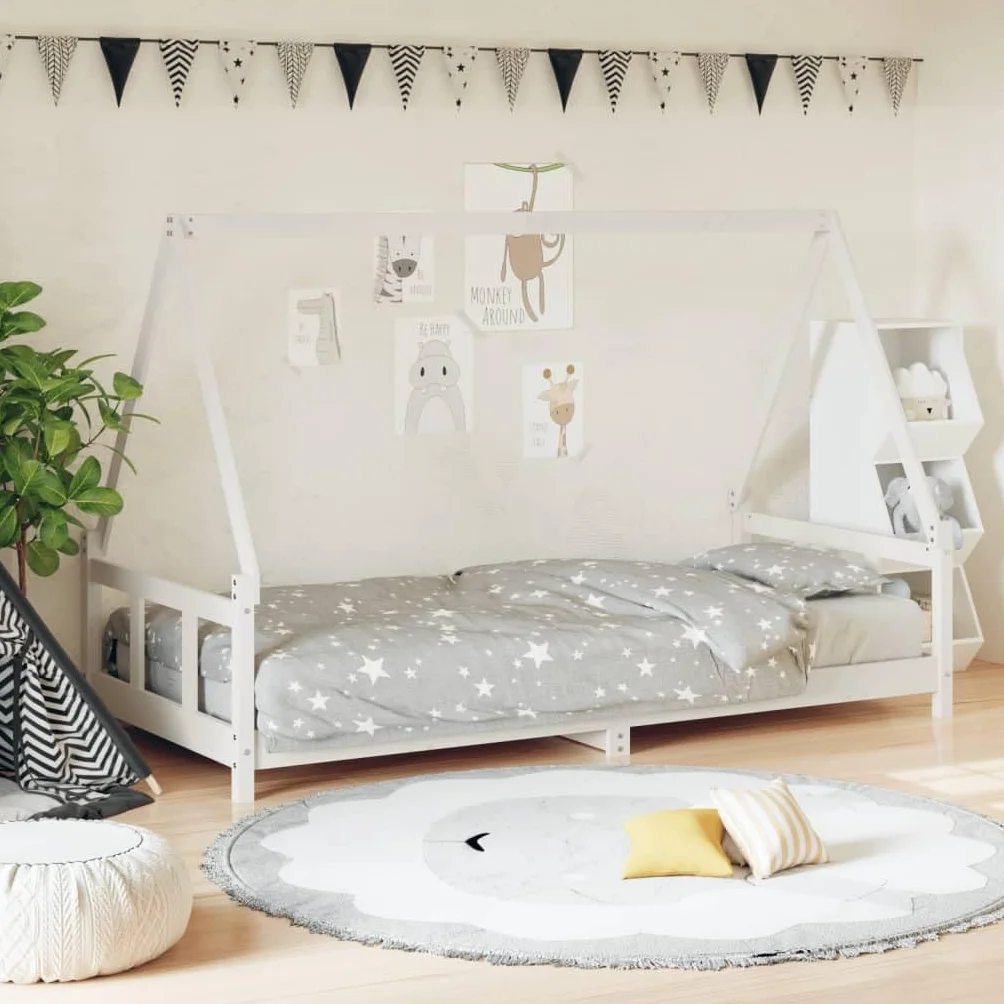 vidaXL Estructura de Cama para niños Madera de Pino Blanco 90x190 cm, Cama Infantil, Cama Individual para niños, Cama Forma de casa, Cama para niños