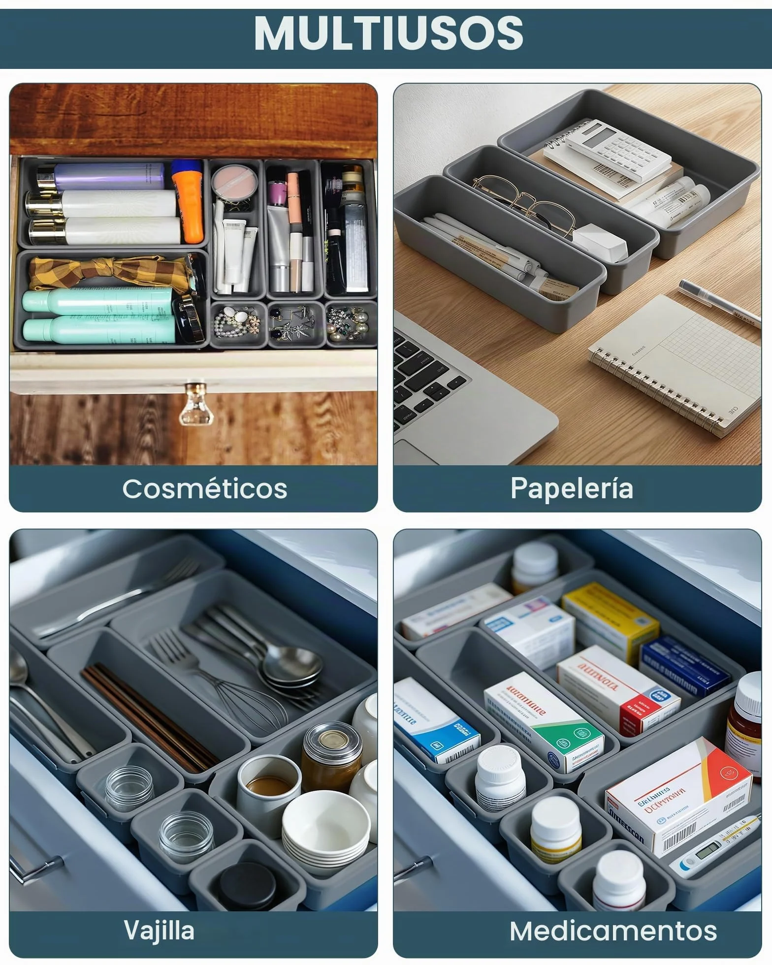 Organizador de cajones 8 piezas plástico para escritorio baño sistema separador
