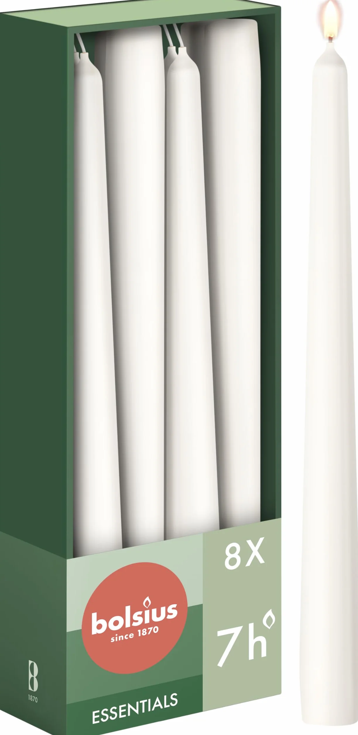 Bolsius Velas cónicas Blanco 8 unidades decorativas hogar combustión 7 horas sin perfume 50% cera vegana natural