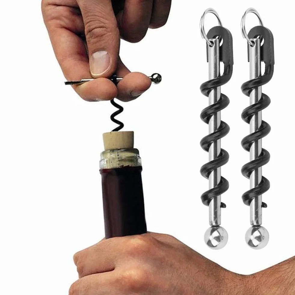 2pcs Abridor de Vino, Sacacorchos Espiral Abridor de Botellas de Acero Inoxidable Portátil Abridor de Botellas de Vino Cerveza con Llavero pequeño Sacacorchos de Vino