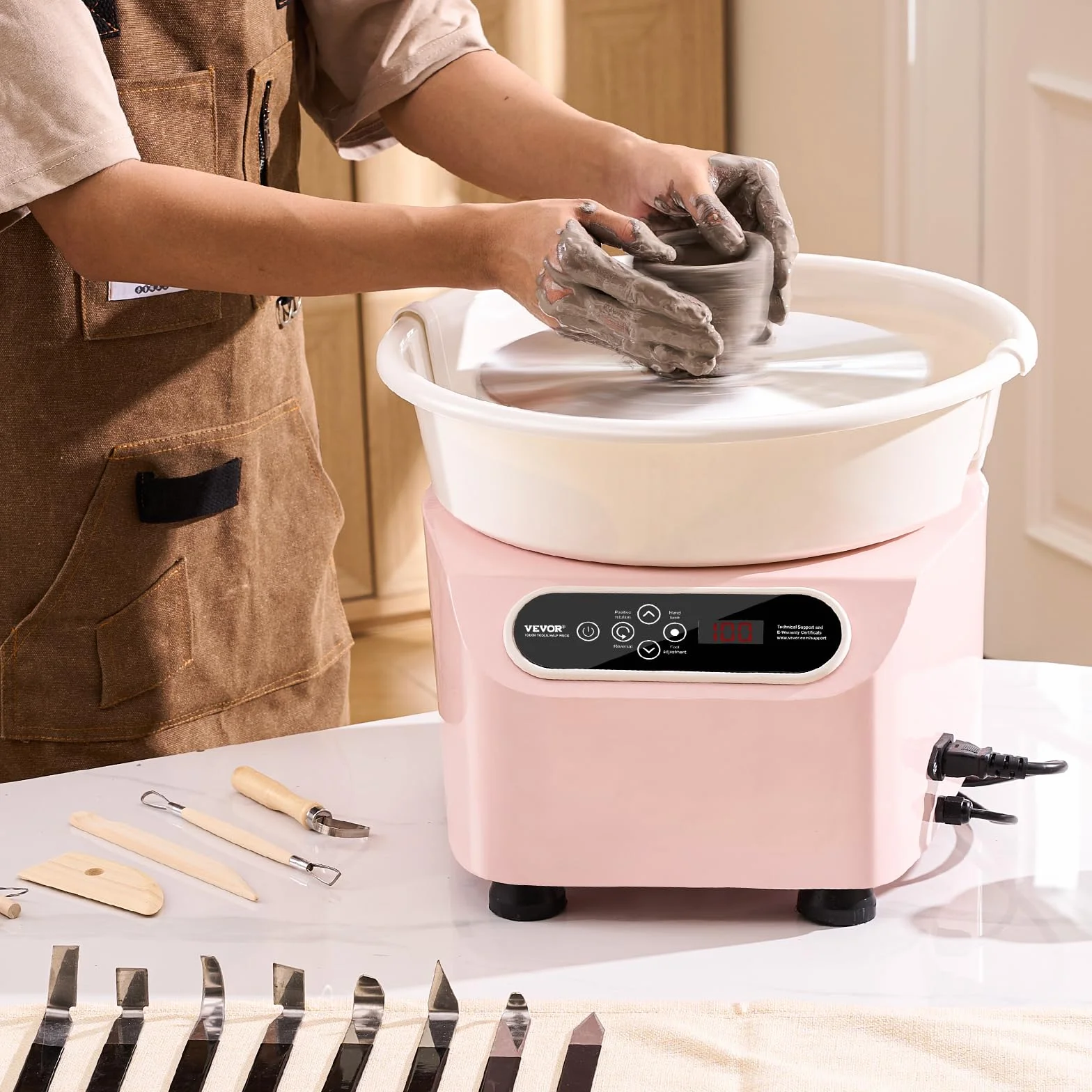 VEVOR Rueda de alfarería de 28 cm, máquina de cerámica eléctrica de 350 W, con pedal y pantalla táctil LCD, disco de cerámica de accionamiento directo con herramientas de moldeo para manualidades,
