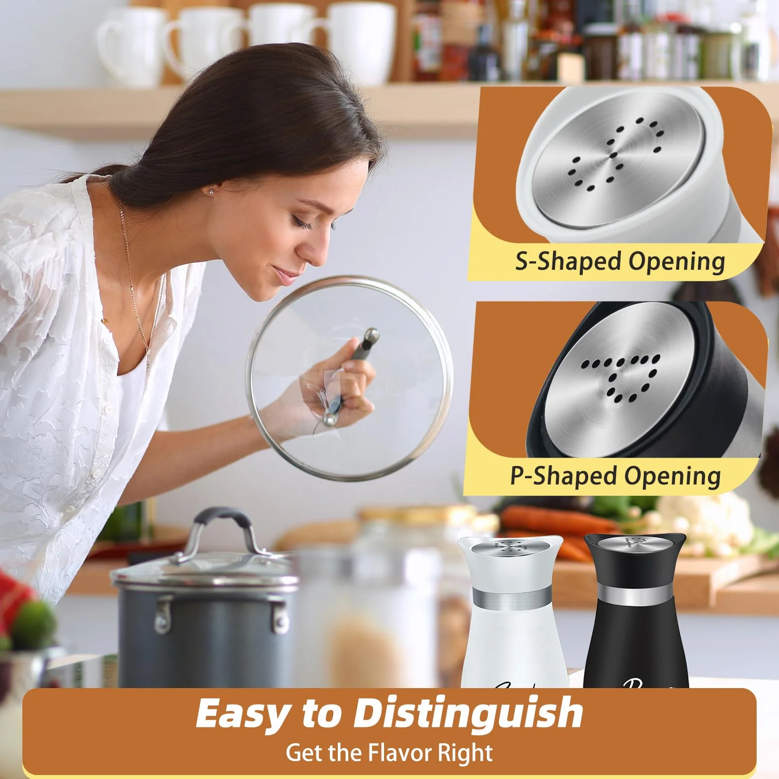 Juego de Salero y Pimentero de Vidrio Negro y Blanco con Bandeja, Acero Inoxidable, Set para Cocina