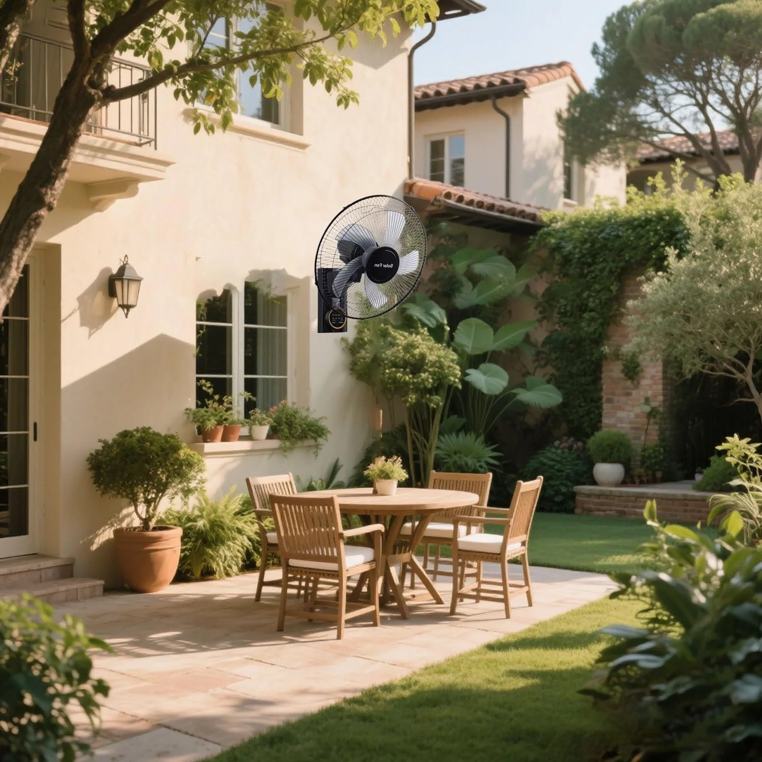 Ventilador Solar De Pared Con Mando A Distancia, 3 Velocidades Silencioso Oscilante, Temporizador E Inclinación Ajustable, Para Interior Y Exterior, Placa Solar O Enchufe