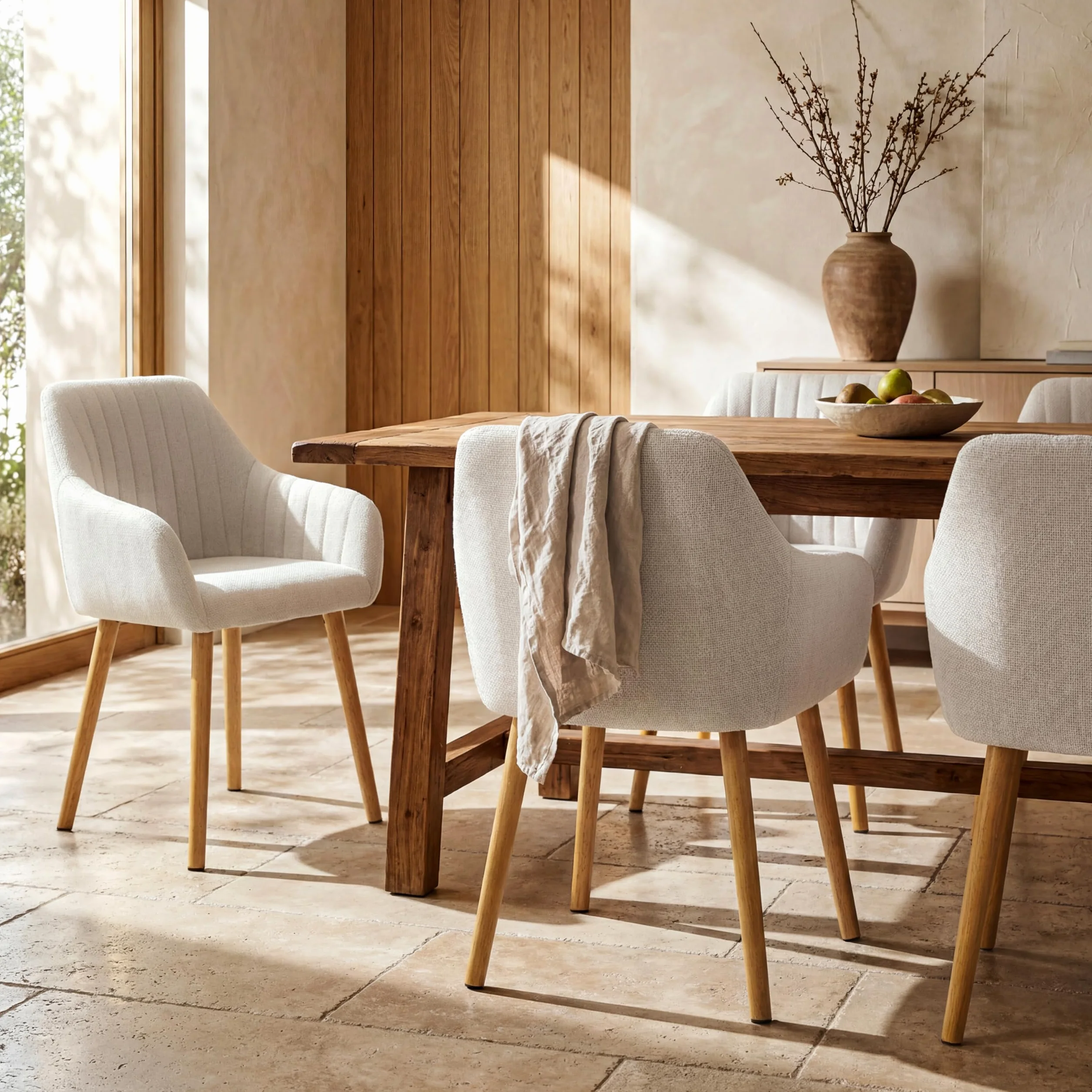 Juego de 4 sillas de Comedor Beige con reposabrazos de Lino, sillas de Comedor, Silla de salón, Silla de Cocina